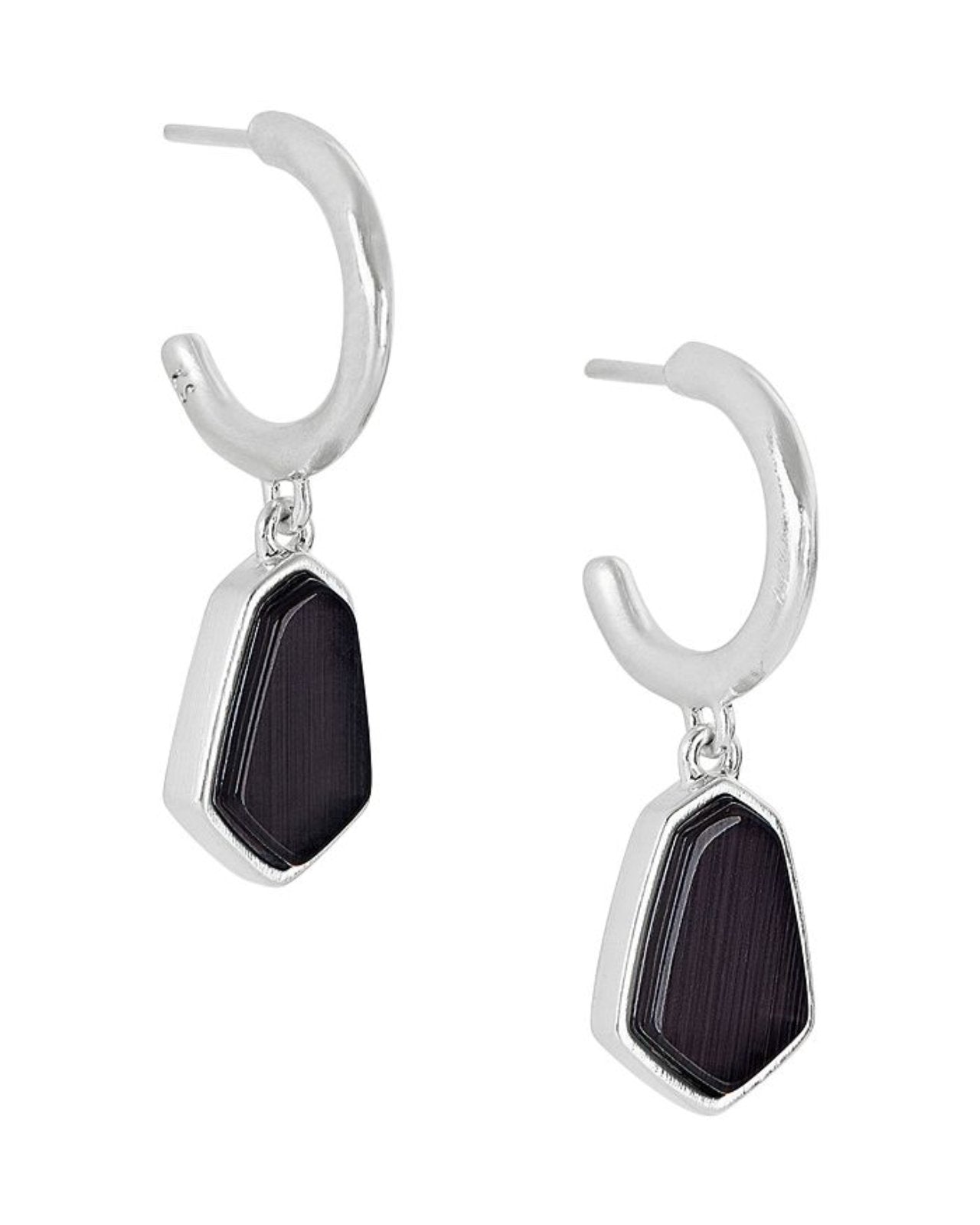 Clove Huggie Hoop Earrings In Rhodium/ Black Cats Eye - Bella's House Tulsa