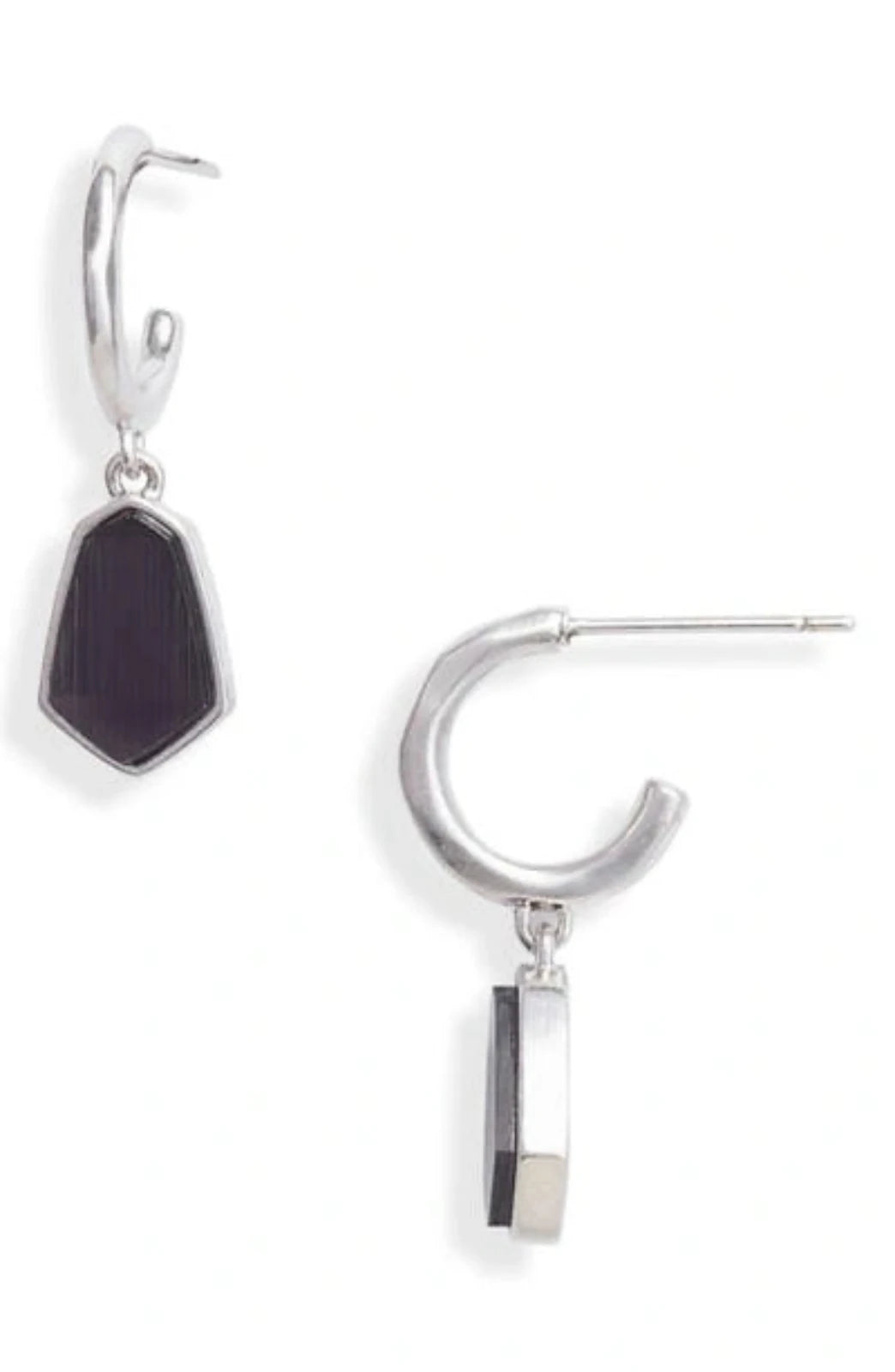 Clove Huggie Hoop Earrings In Rhodium/ Black Cats Eye - Bella's House Tulsa