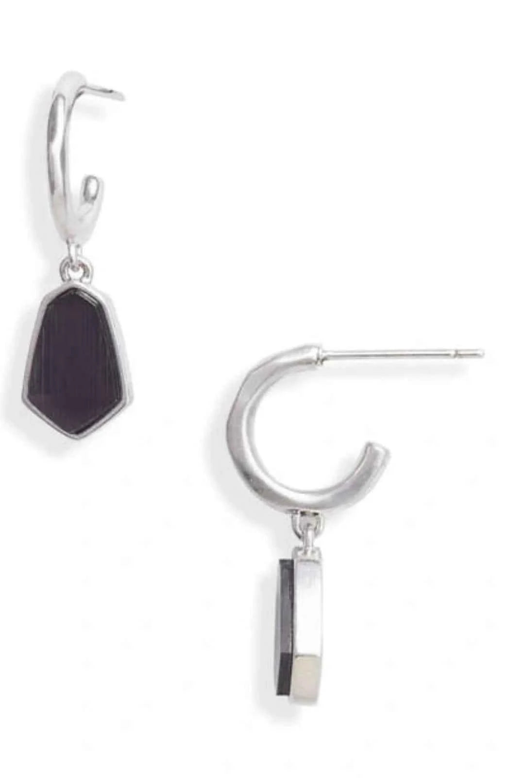 Clove Huggie Hoop Earrings In Rhodium/ Black Cats Eye