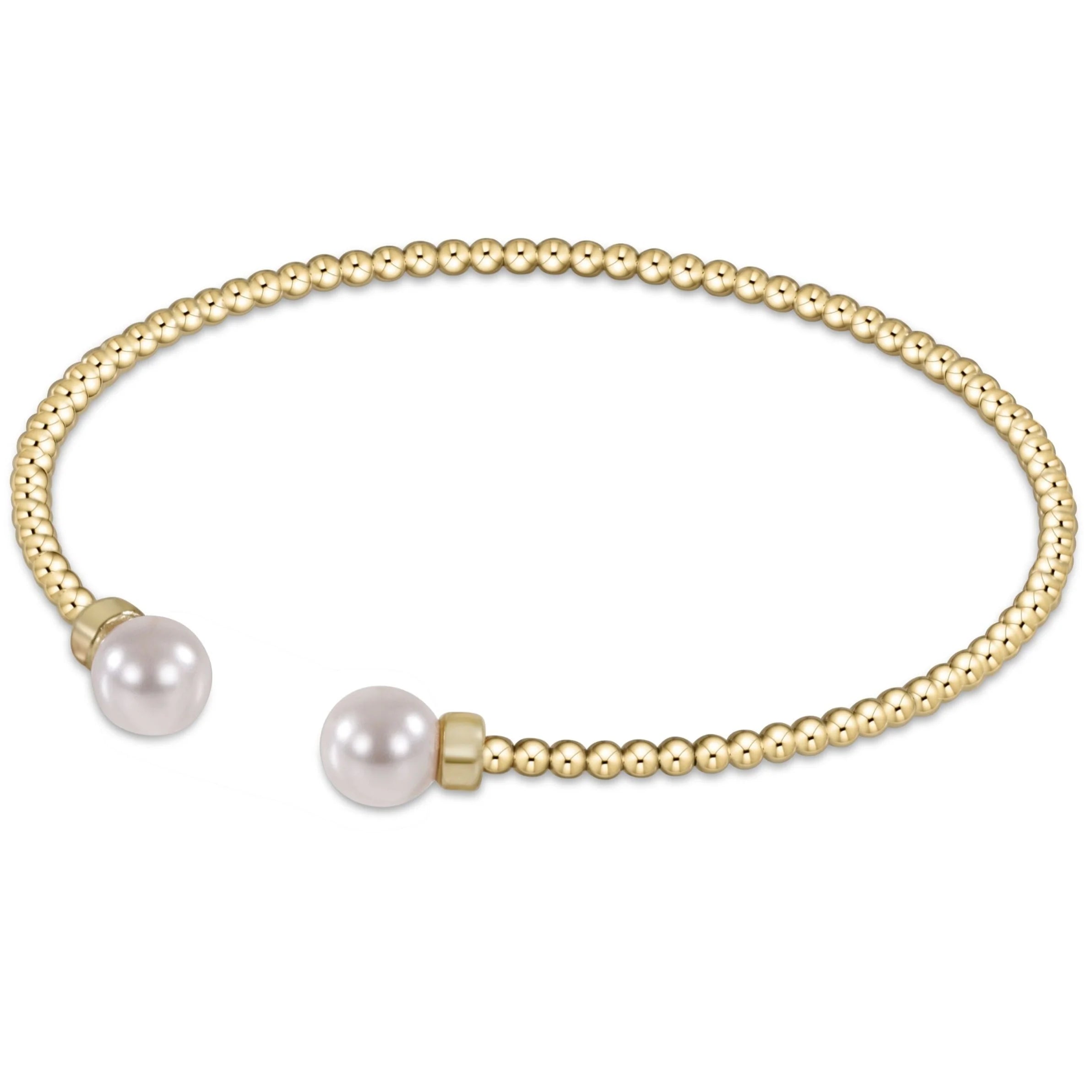 Classic Gold 2mm Bead Cuff - Pearl - Bella's House Tulsa