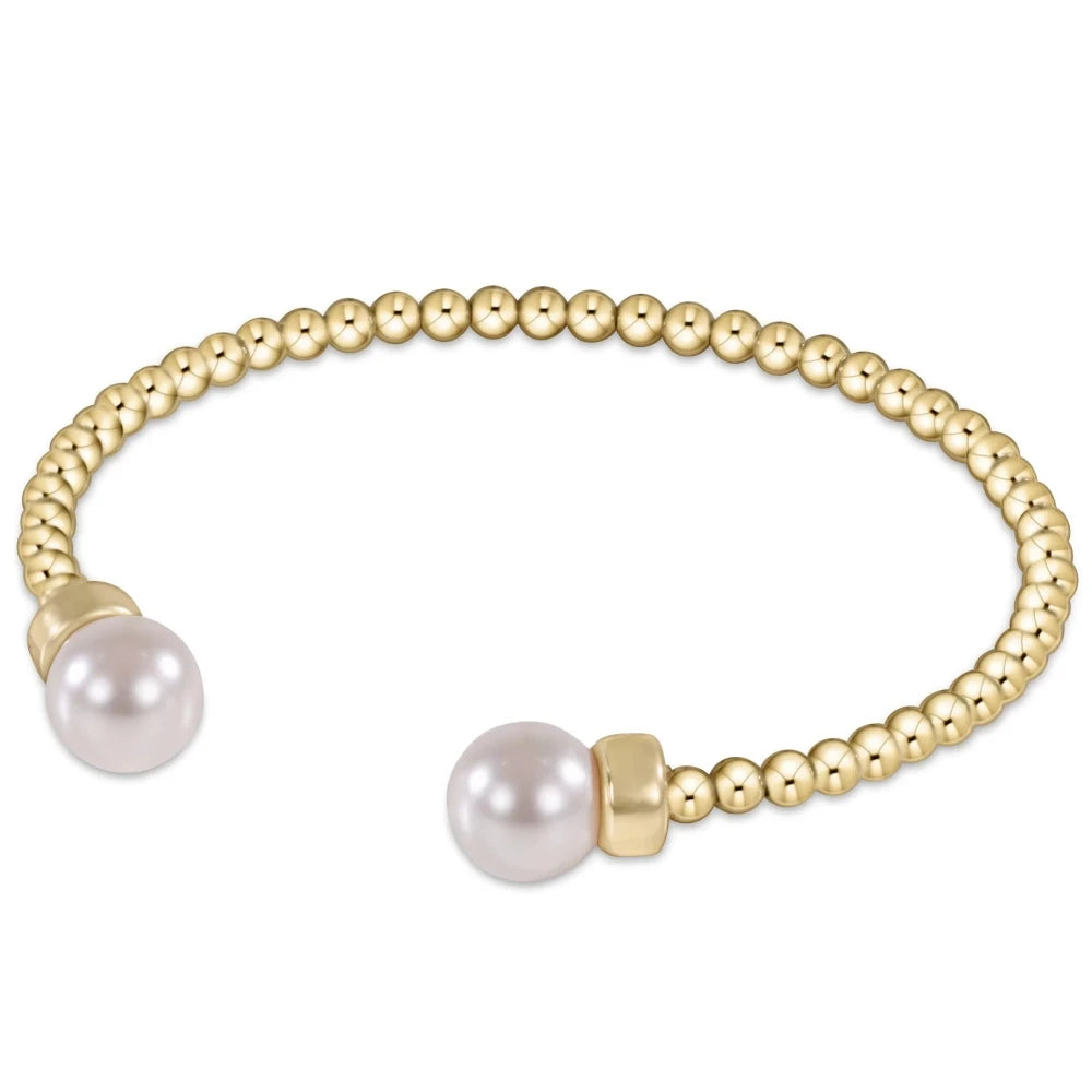 Classic Gold 3mm Bead Cuff - Pearl - Bella's House Tulsa
