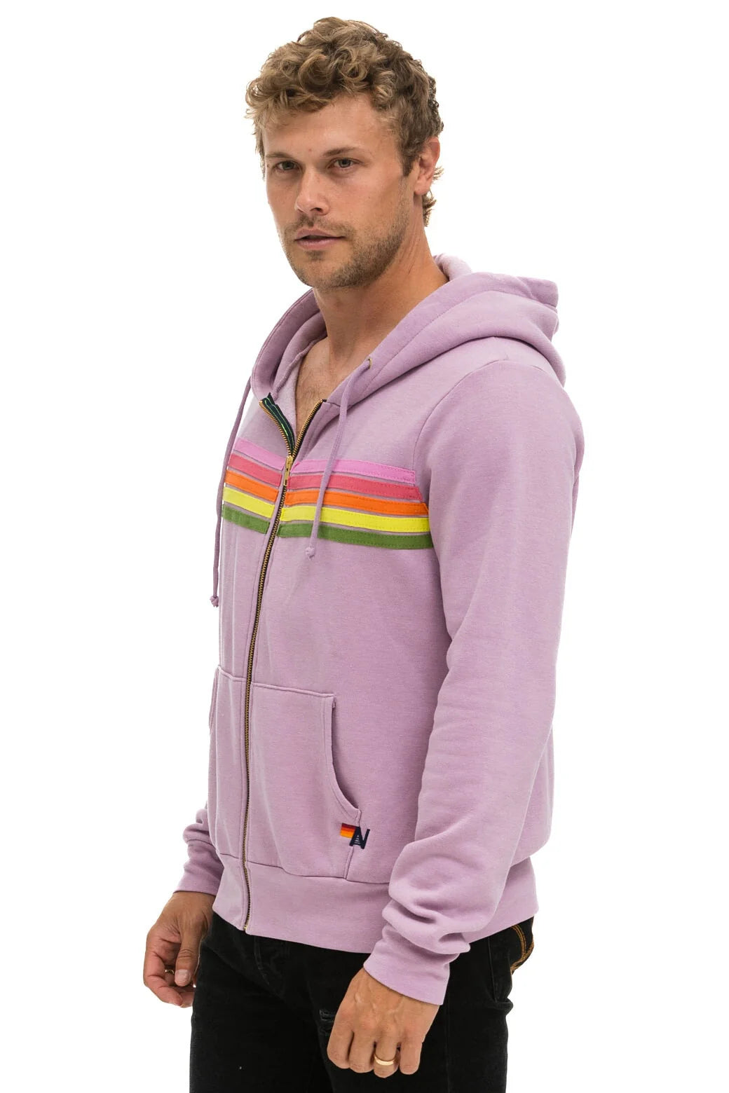 5 Stripe Zip Hoodie Mauve Pink Green - Bella's House Tulsa