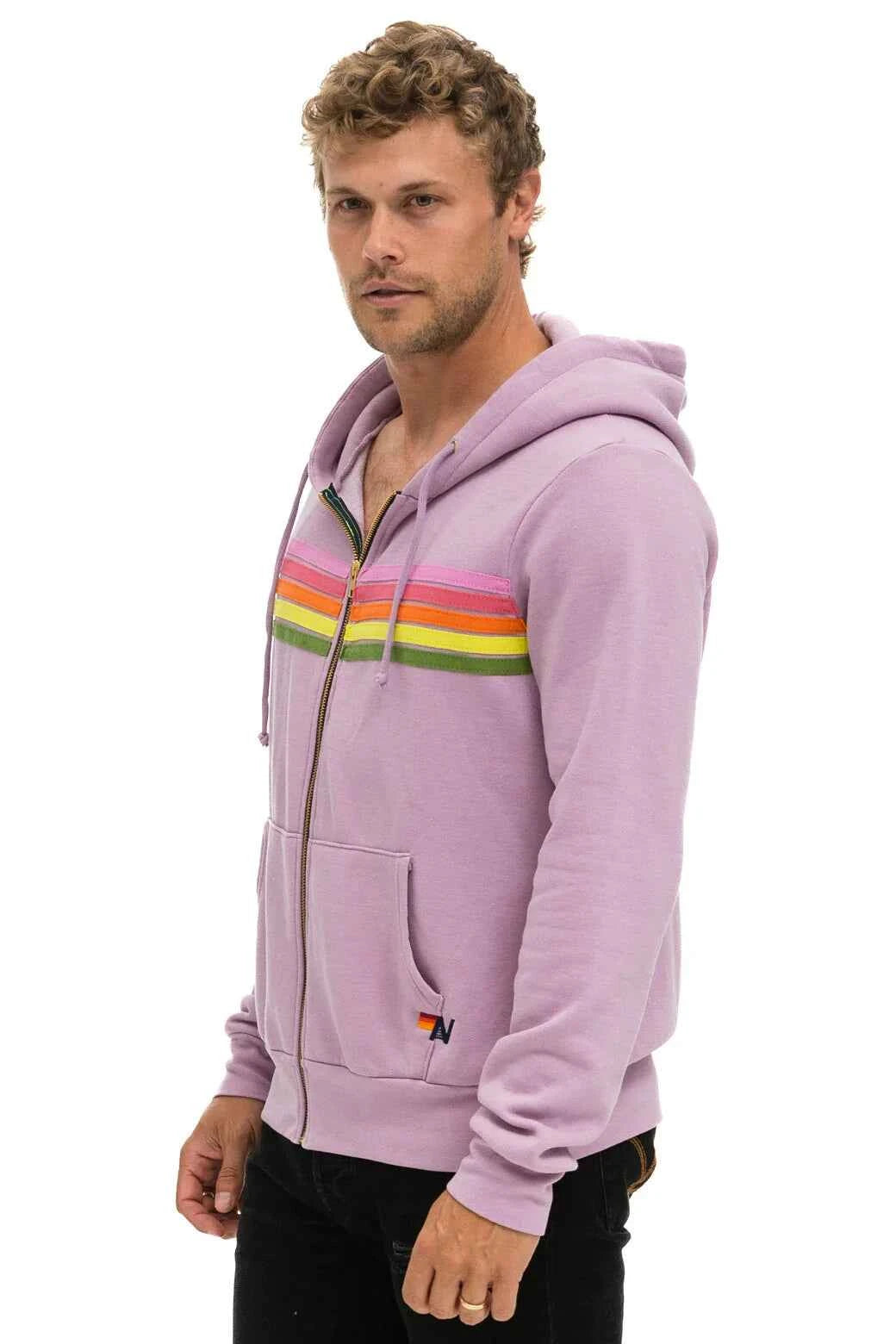 5 Stripe Zip Hoodie Mauve Pink Green