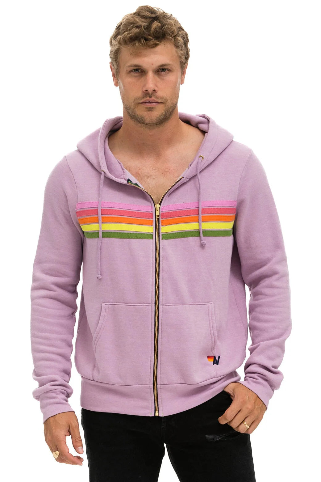 5 Stripe Zip Hoodie Mauve Pink Green