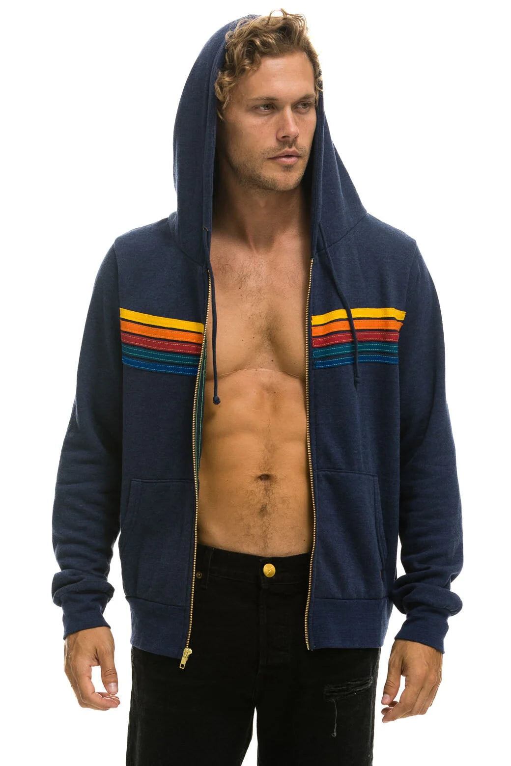 5 Stripe Hoodie Zip Hoodie Navy