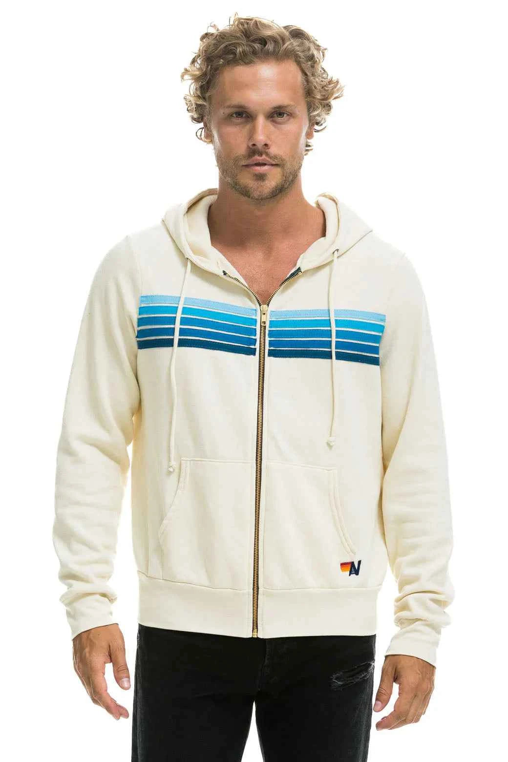 5 Stripe Zip Hoodie Vintage White Blue
