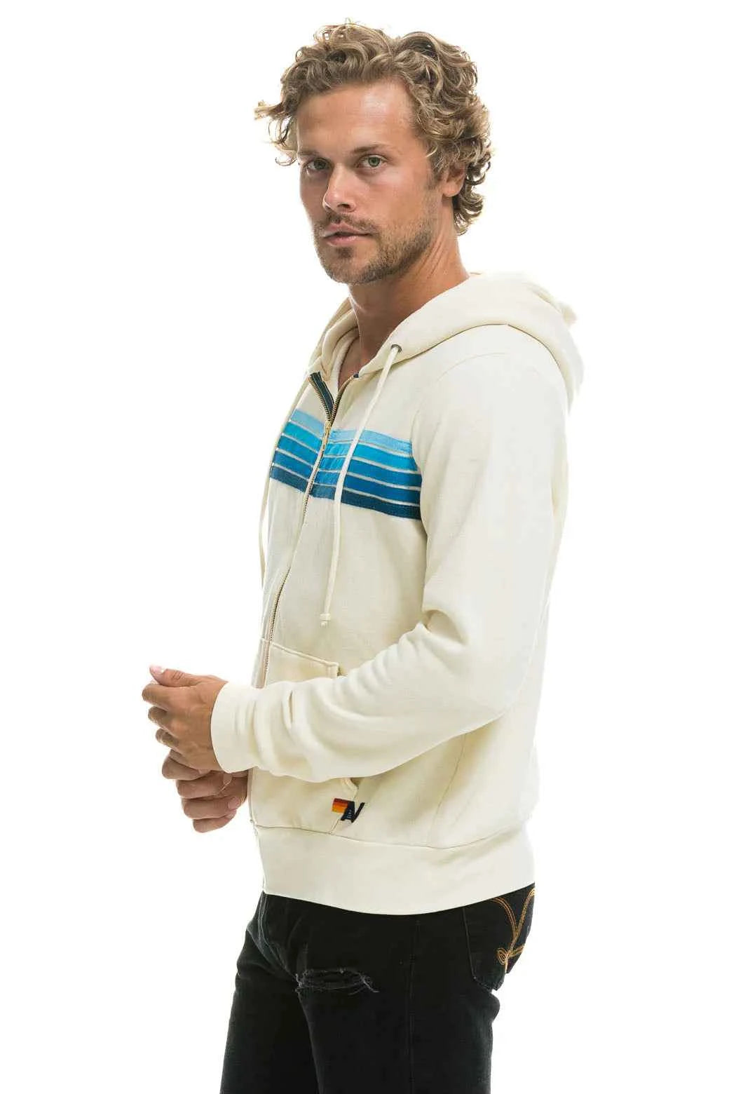 5 Stripe Zip Hoodie Vintage White Blue