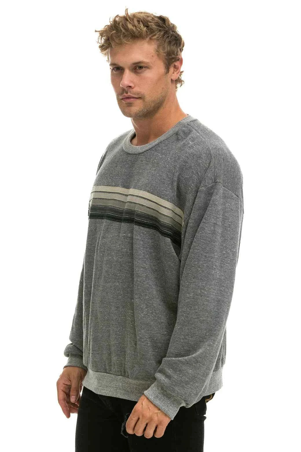 5 Stripe Crew Sweatshirt Relaxed Heather Grey