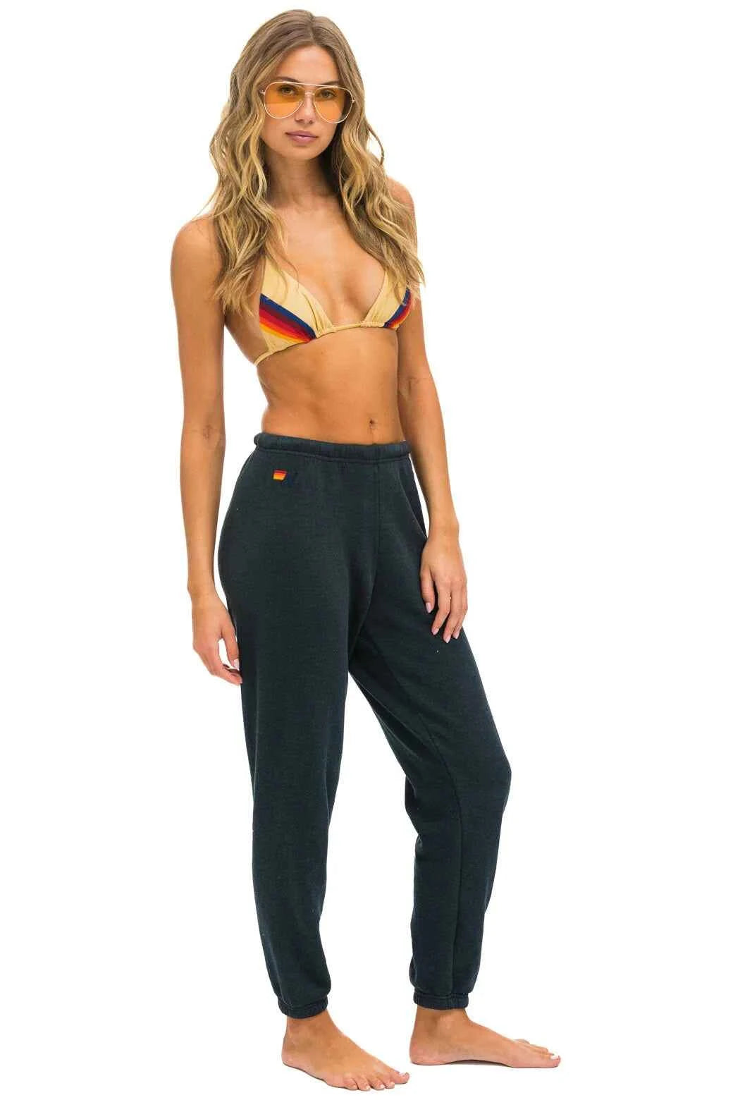 5 Stripe Women's Sweatpants Charcoal Pink Green
