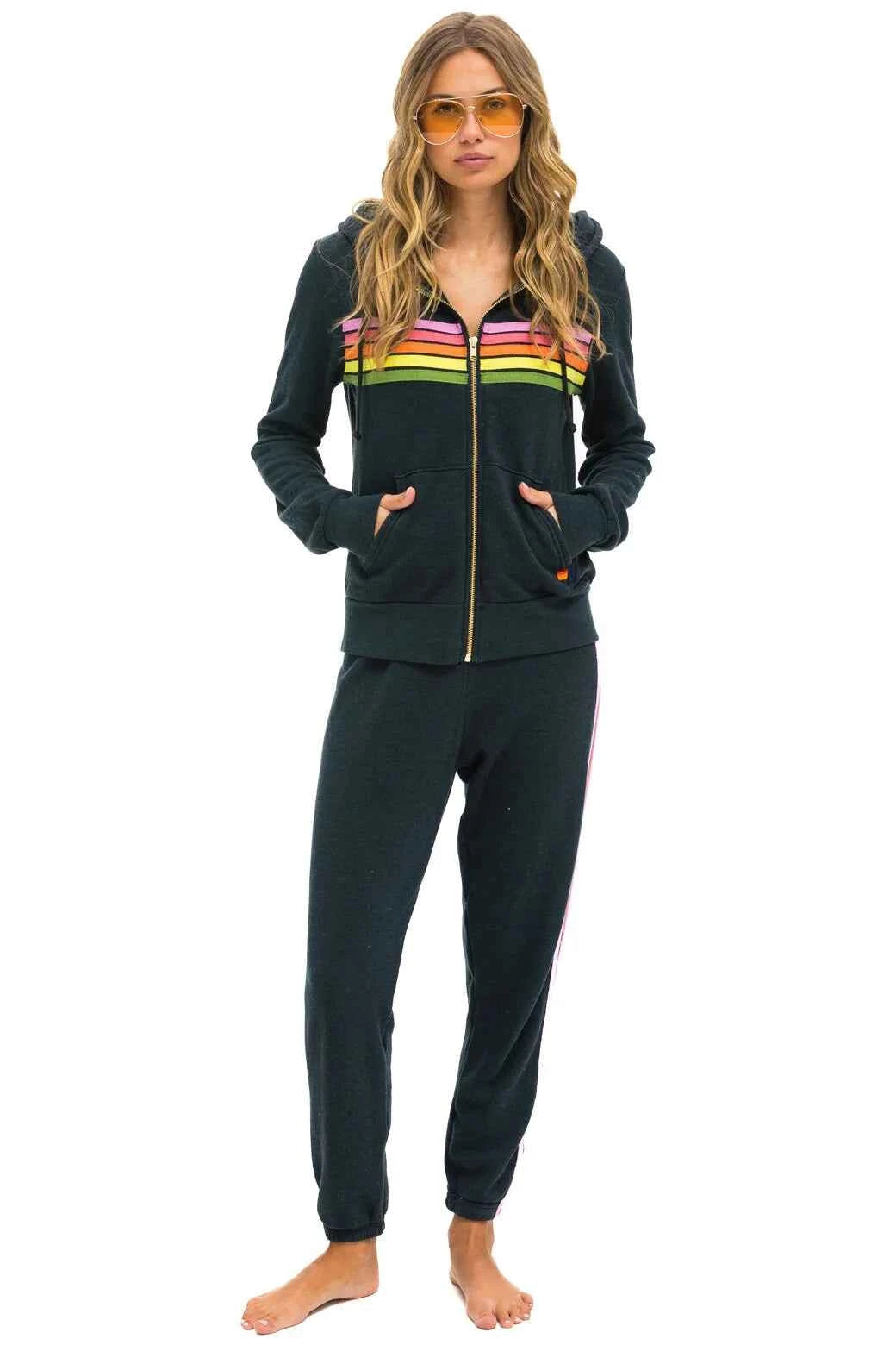5 Stripe Women's Sweatpants Charcoal Pink Green
