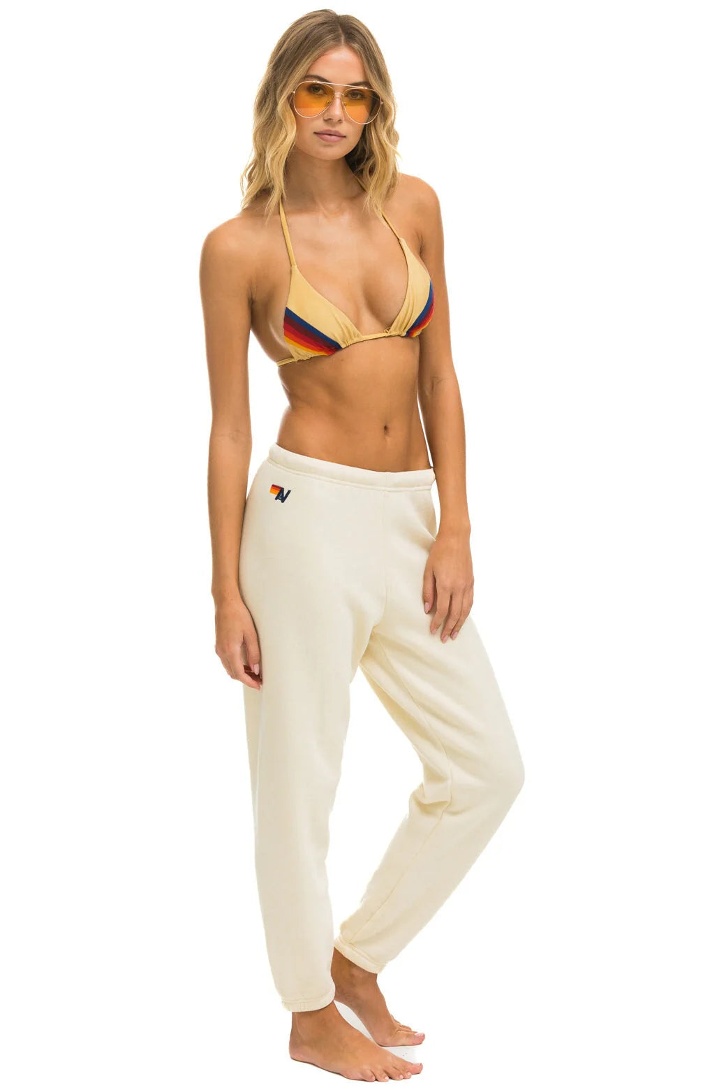 5 Stripe Women's Sweatpants Vintage White Tan