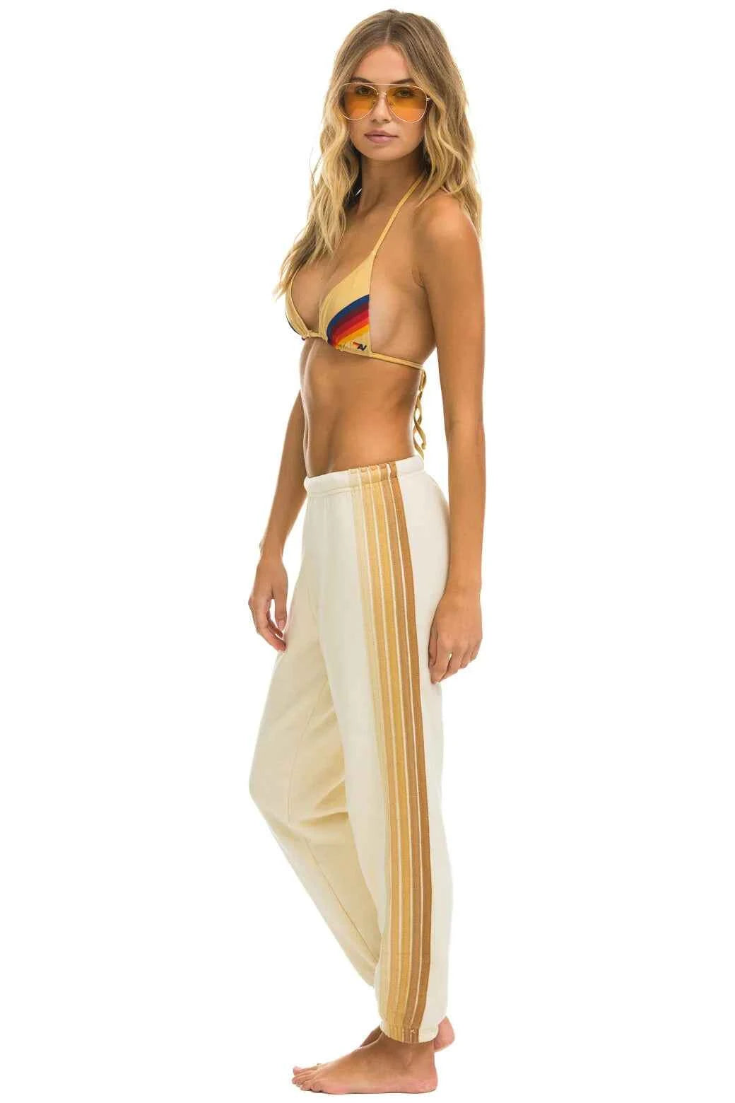 5 Stripe Women's Sweatpants Vintage White Tan