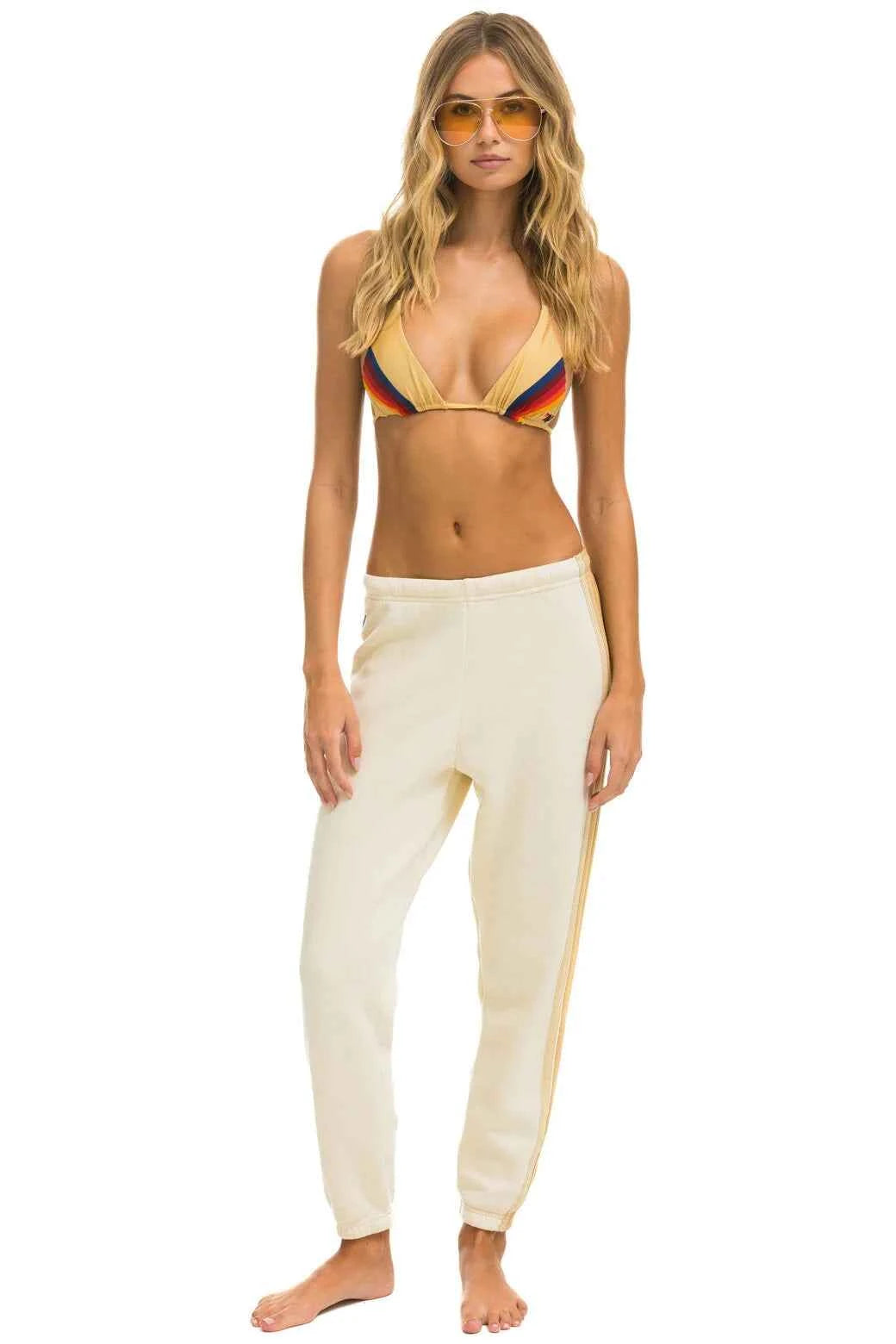 5 Stripe Women's Sweatpants Vintage White Tan