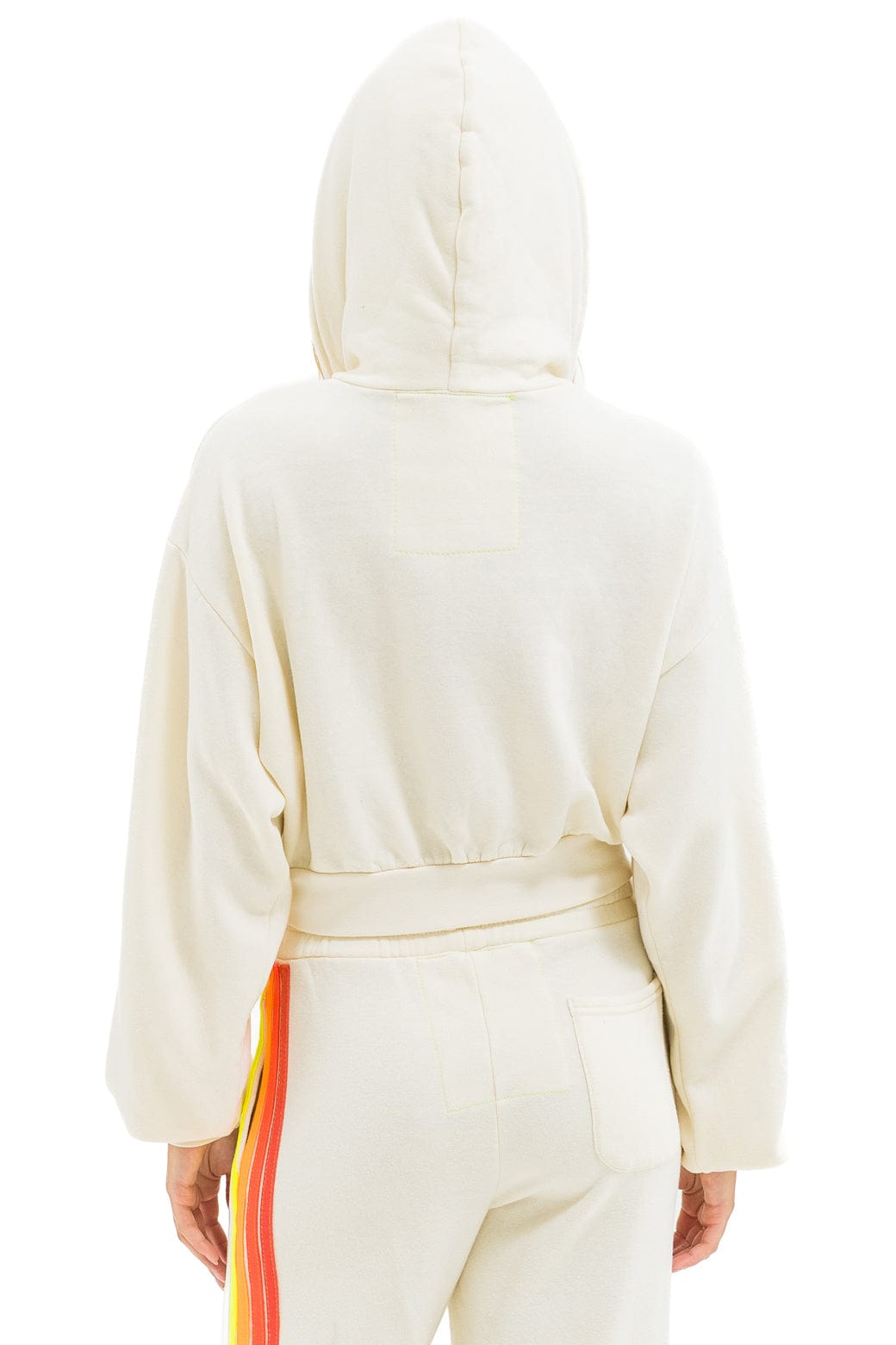 5 Stripe Cropped Zip Hoodie Relaxed- Vintage White /White Neon