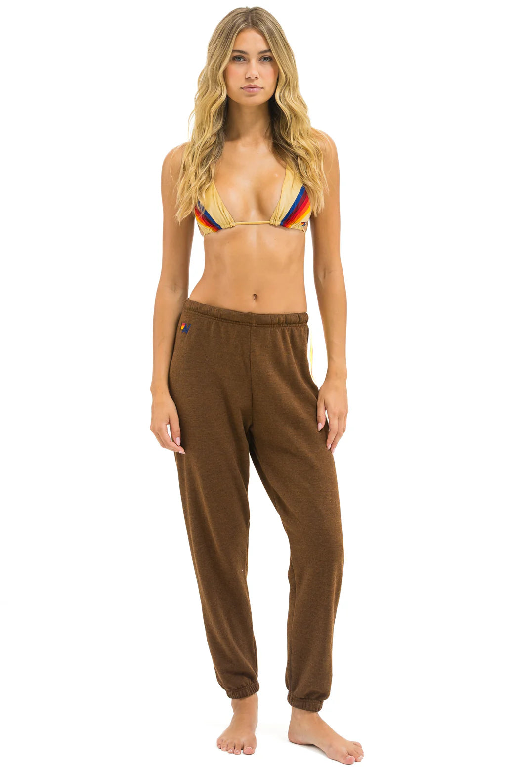 5 Stripe Women's Sweatpants Chocolate White Neon