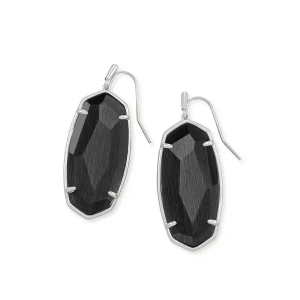 Faceted Elle Faceted Black Cat's Eye in Rhodium Over Brass Earrings - Bella's House Tulsa