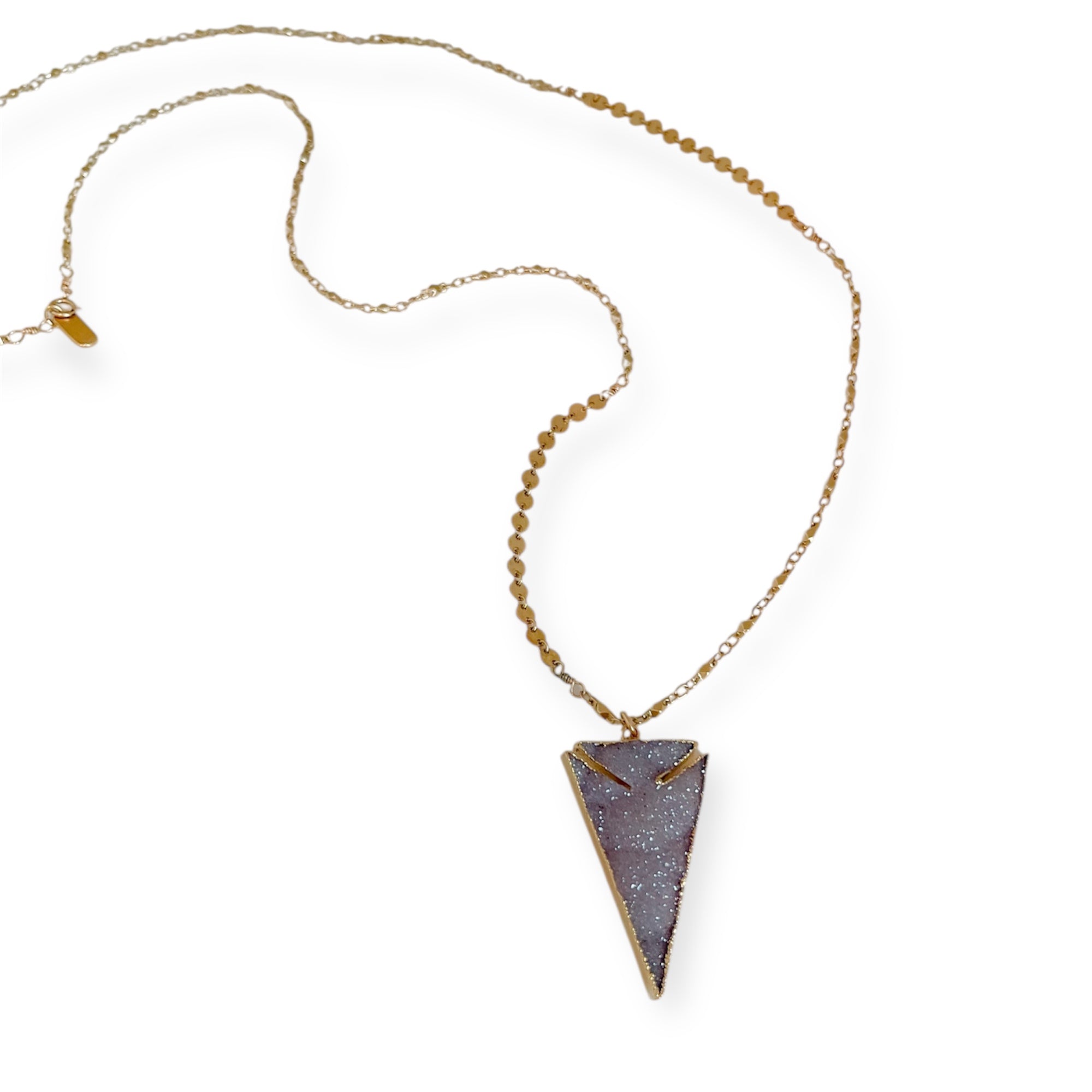 Necklace with a triangle-shaped pendant on a white background