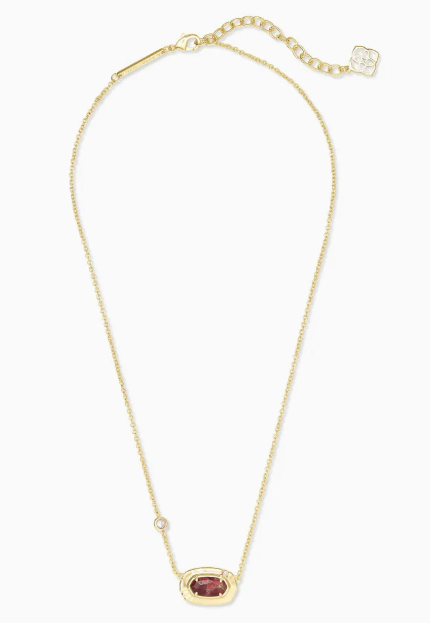 Anna Short Pendant Gold Necklace in Maroon Jade