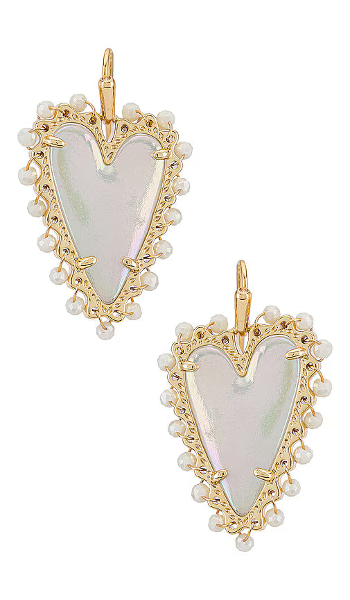 Ansley Beaded Heart Drop Earrings in Gold Pearl