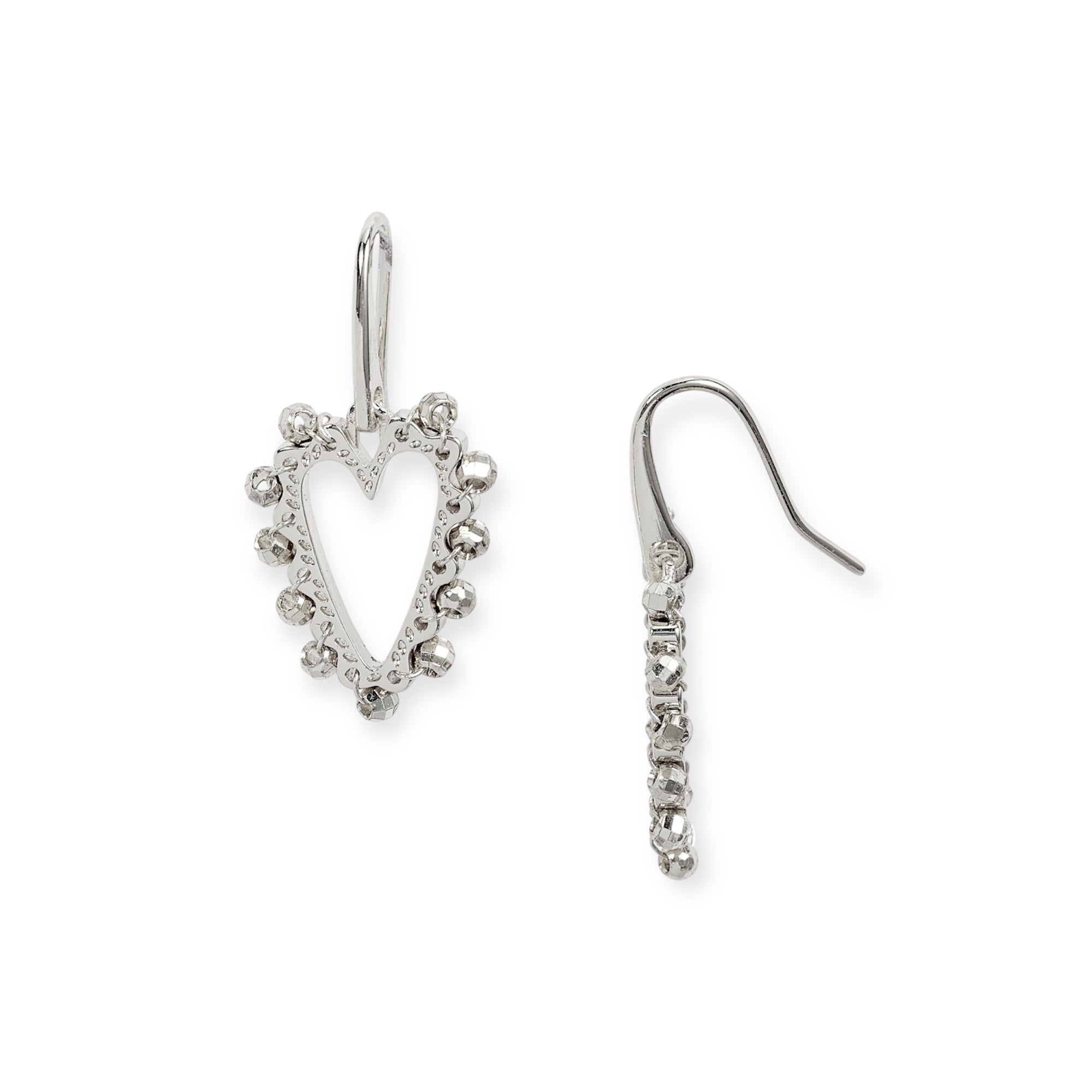 Ansley Beaded Open Heart Drop Earrings in Silver
