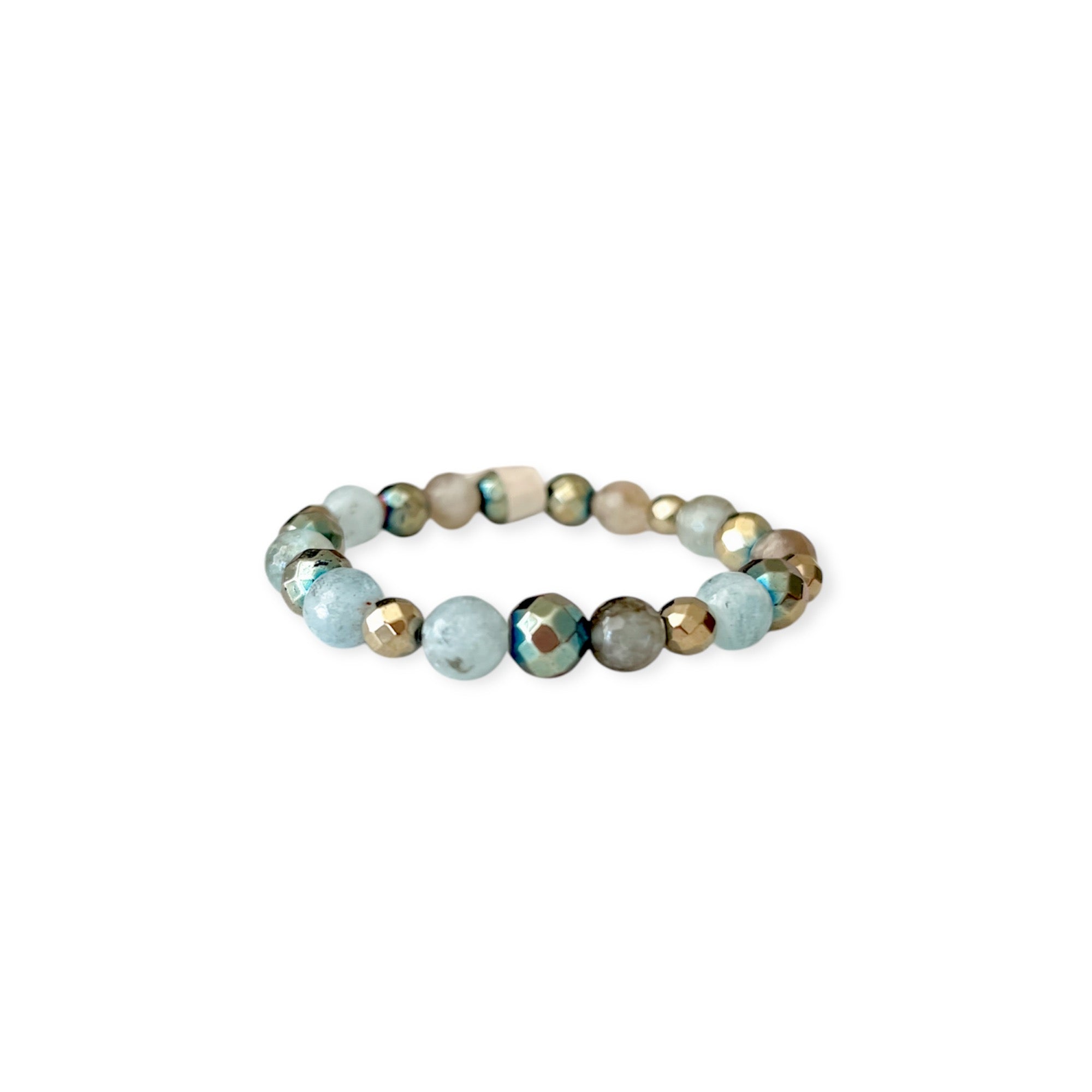 Aquamarine Bronze Hematite Stretch Beads Bracelet