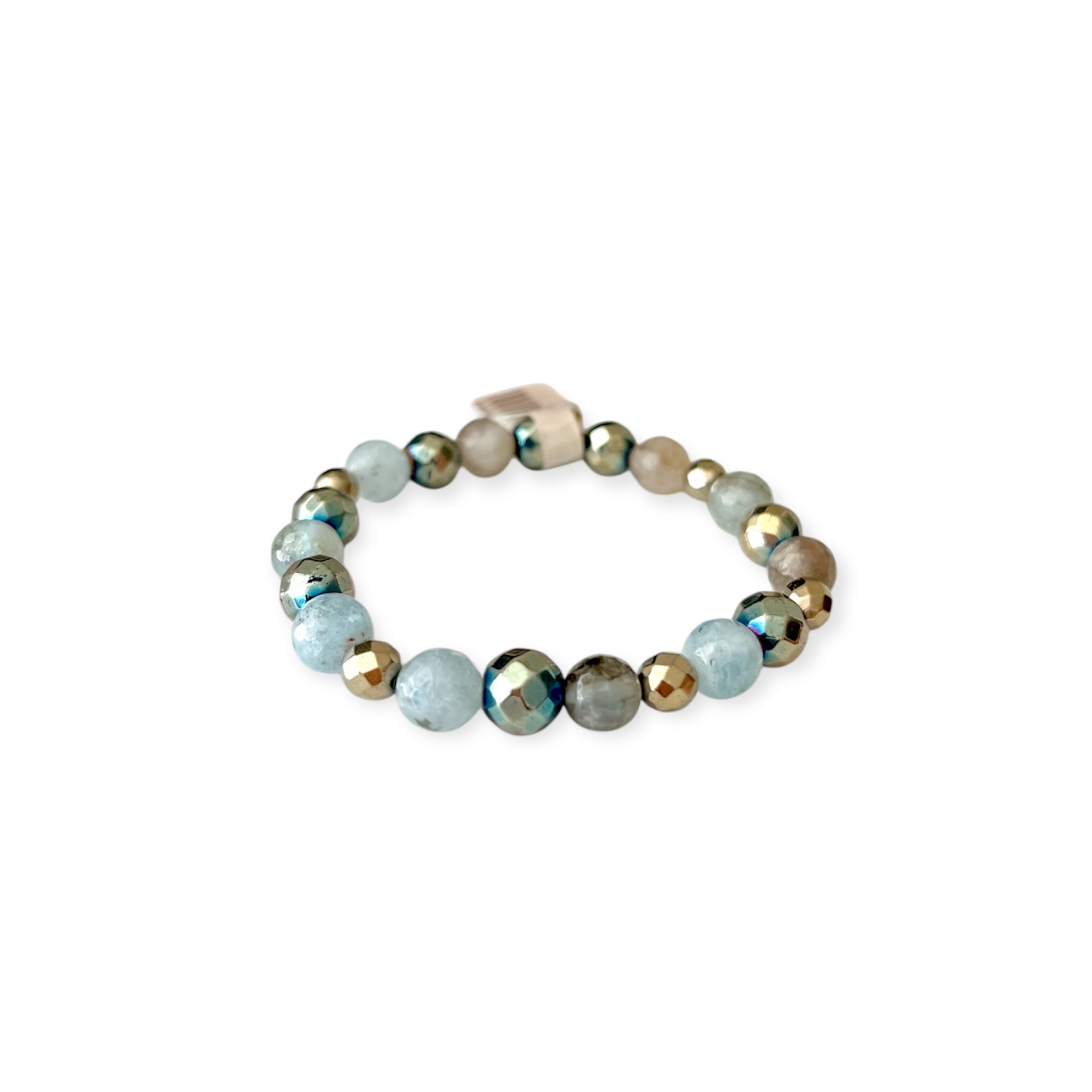 Aquamarine Bronze Hematite Stretch Beads Bracelet