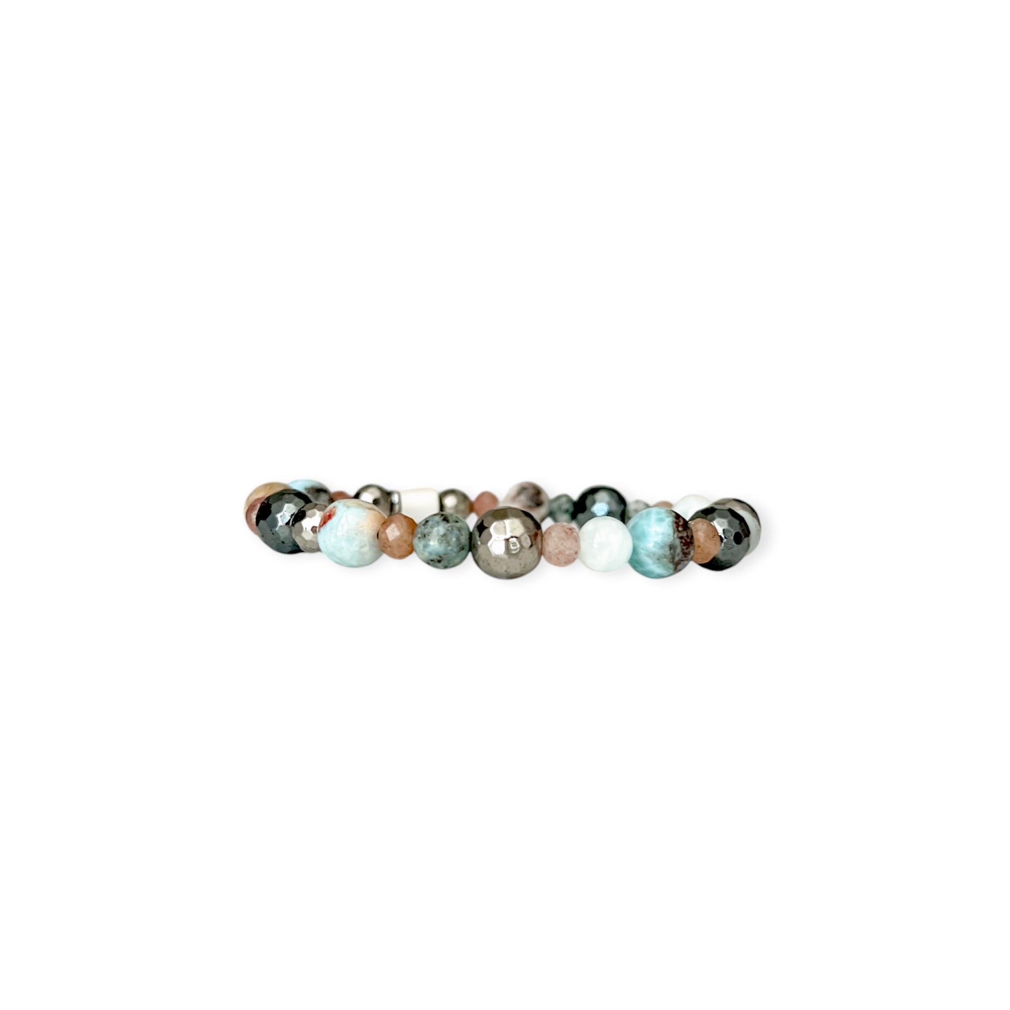 Aquamarine Rose Hematite Stretch Beads Bracelet