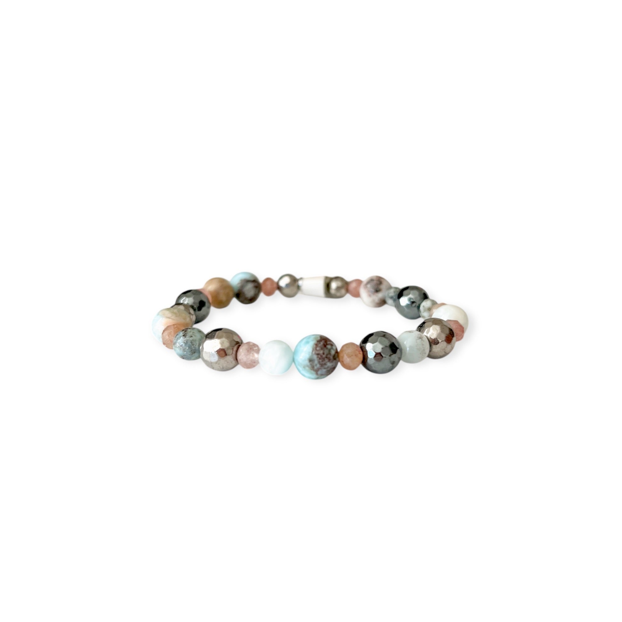 Aquamarine Rose Hematite Stretch Beads Bracelet