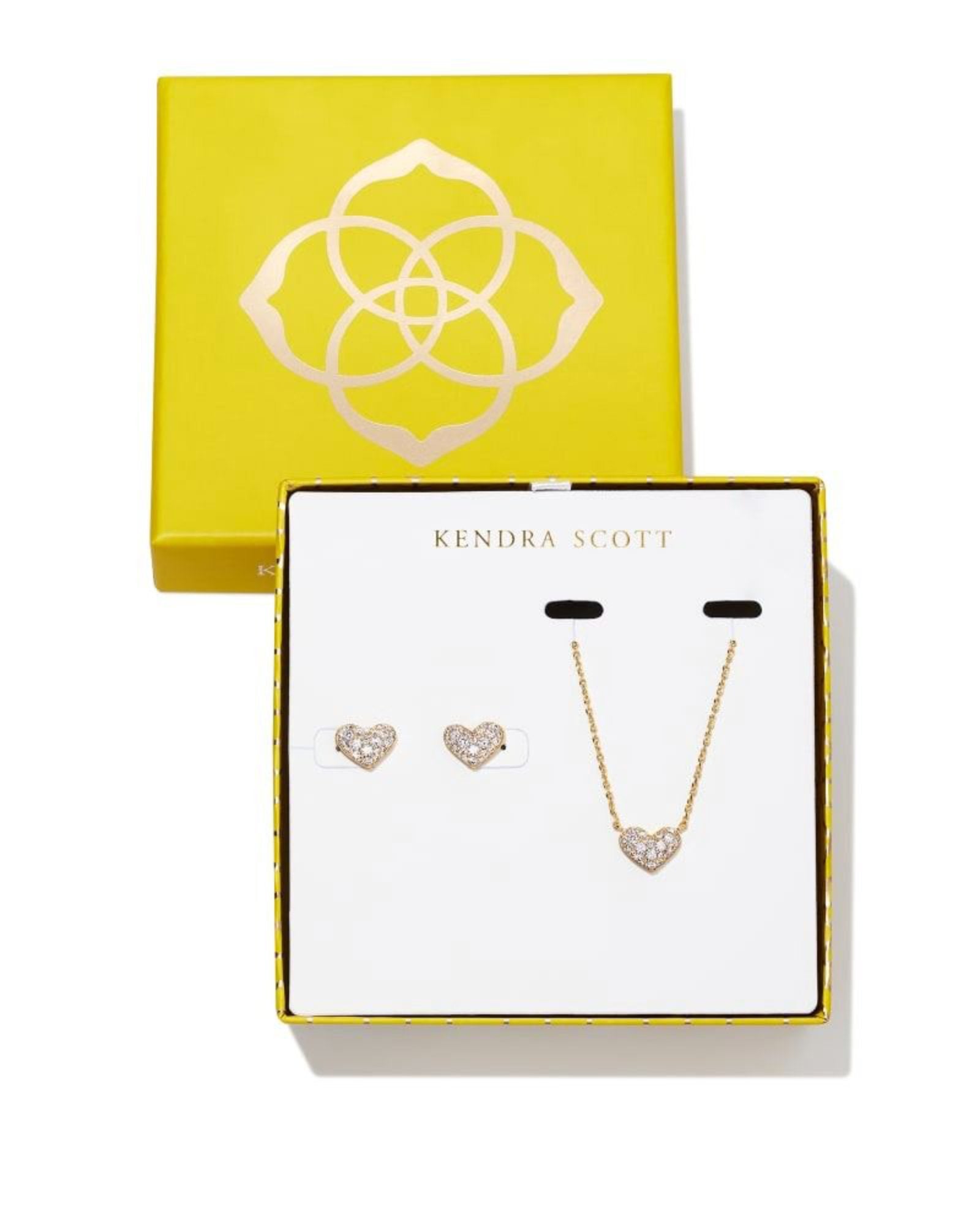 Ari Heart Gold Pave Crystal Pendant & Stud Gift Set - Bella's House Tulsa