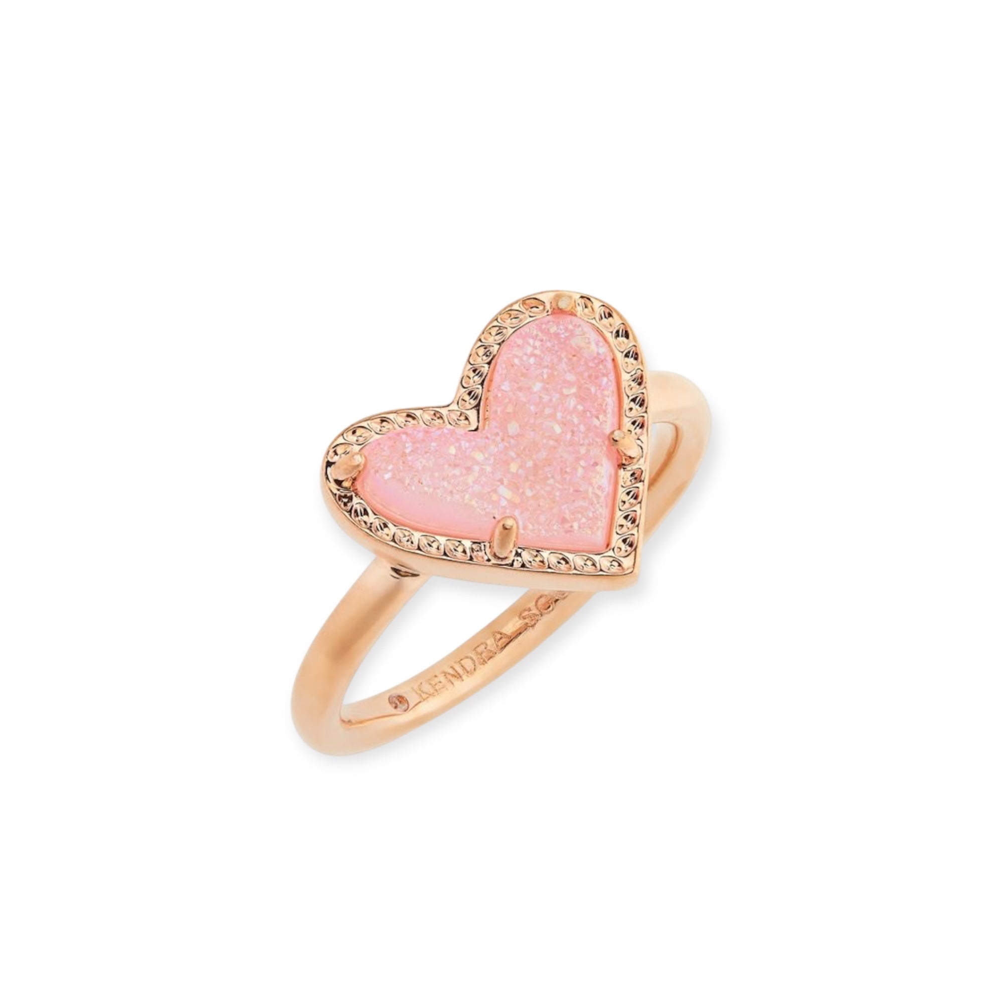 Ari Heart Gold Band Ring Pink Iridescent Drusy
