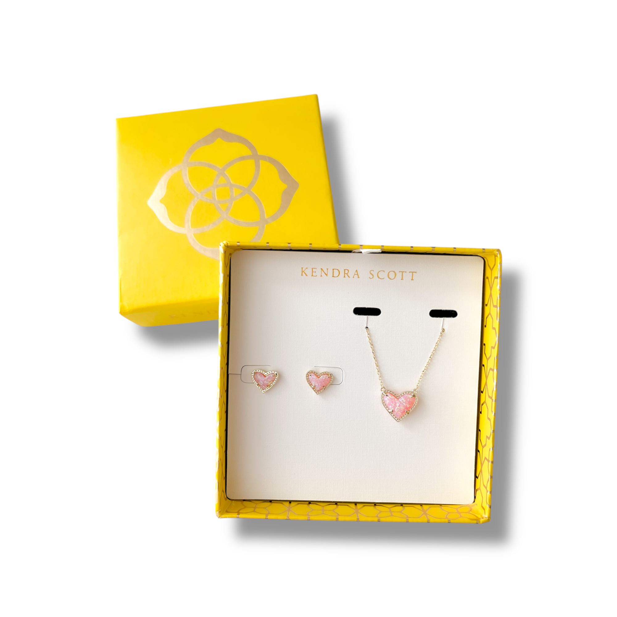 Ari Heart Gold Pendant & Stud Gift Set Light Pink Opal