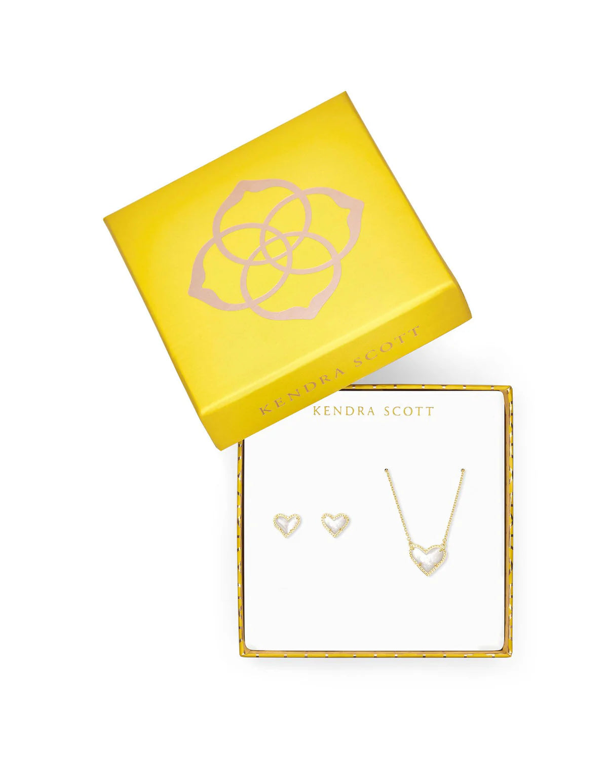 Ari Heart Gold Ivory MOP Pendant & Stud Gift Set