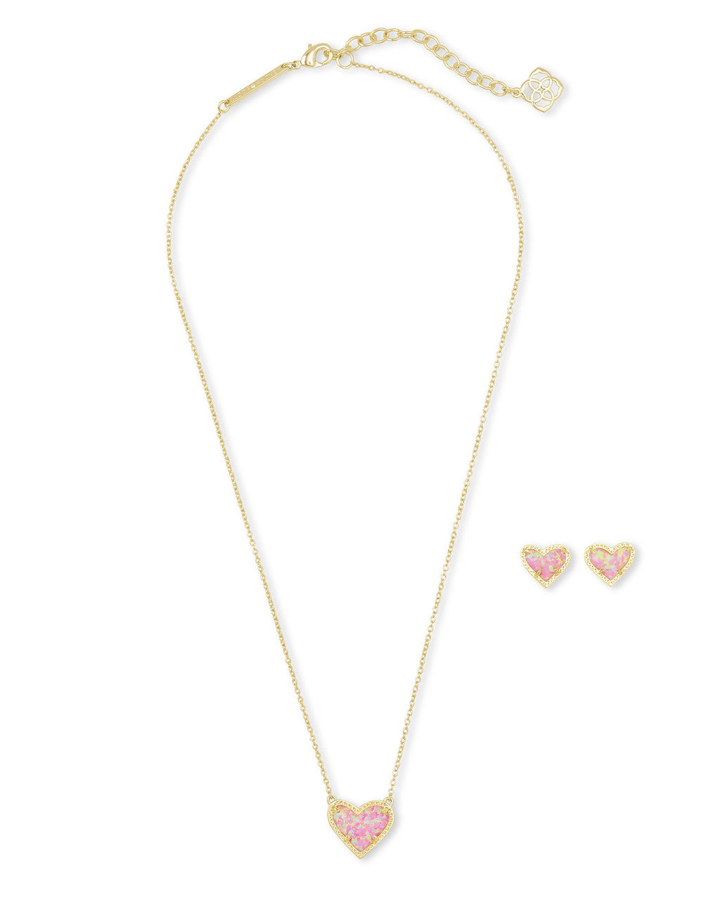 Ari Heart Gold Pendant & Stud Gift Set Light Pink Opal