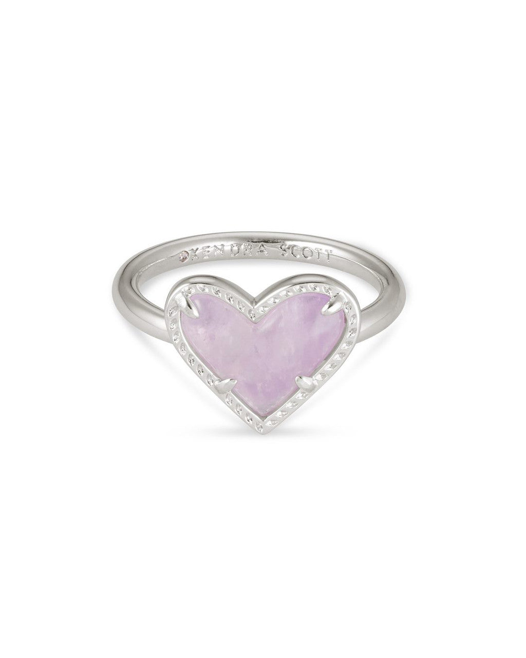 Ari Heart Silver Band Ring Amethyst