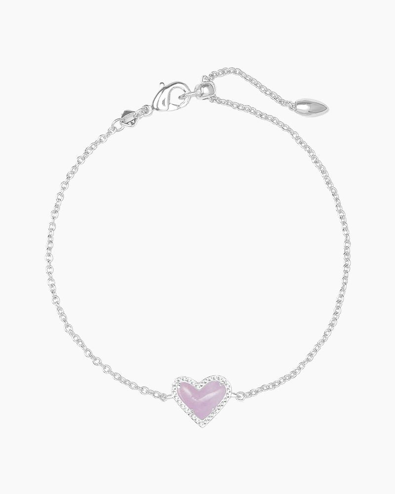 Ari Heart Silver Chain Bracelet in Amethyst