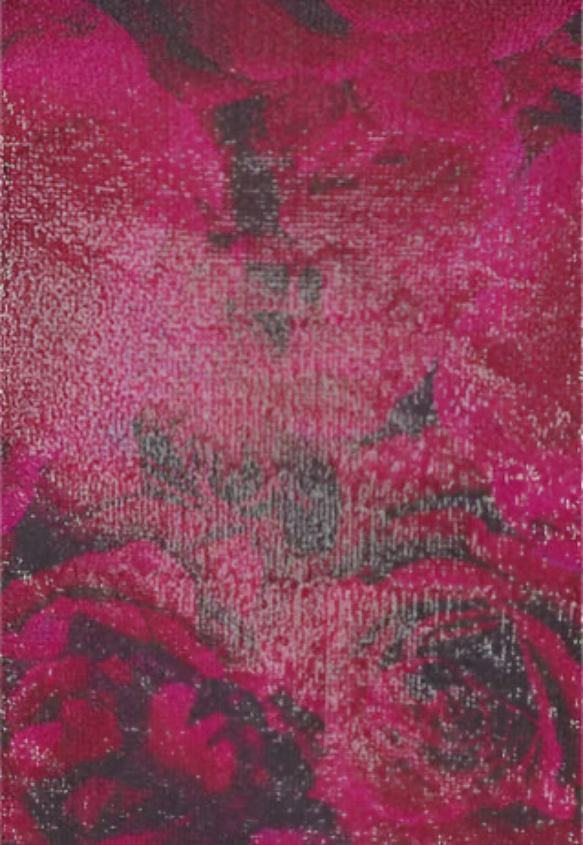 Close-up of a pink and black patterned fabric with a heart icon at the top right corner.