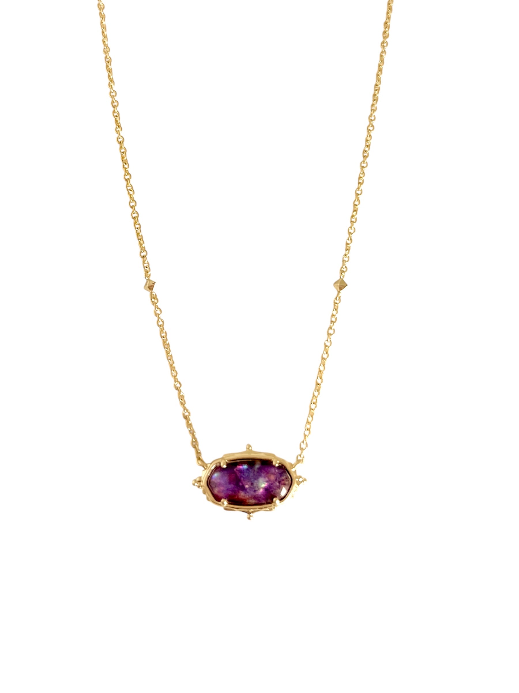 Baroque Elisa Gold Pendant Necklace in Purple Mauve Abalone