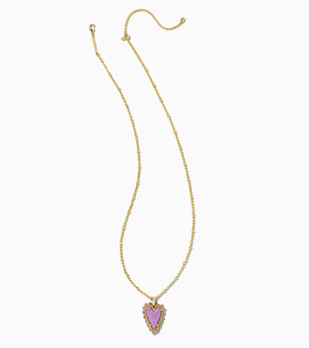 Beaded Ansley Heart Pendant Gold Lilac Phosphate