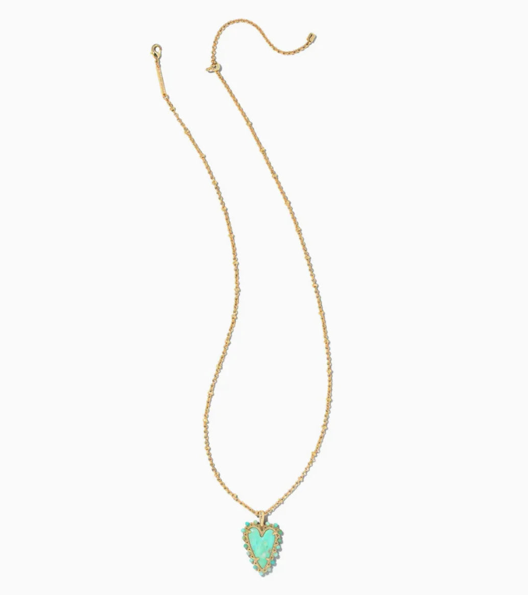 Beaded Ansley Heart Pendant Necklace Gold Sea Green Chryscle