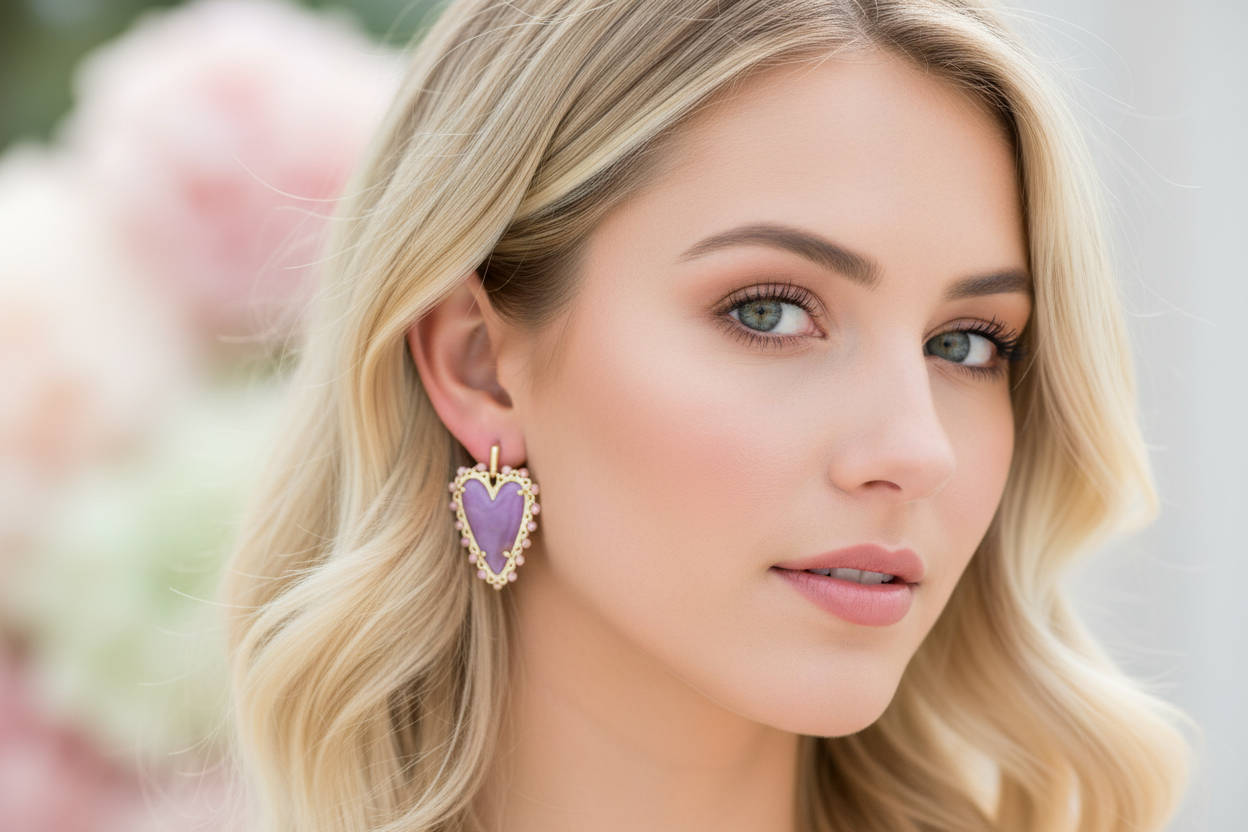 Beaded Ansley Drop Earring Gold Lilac Phosphate - Bella's House Tulsa