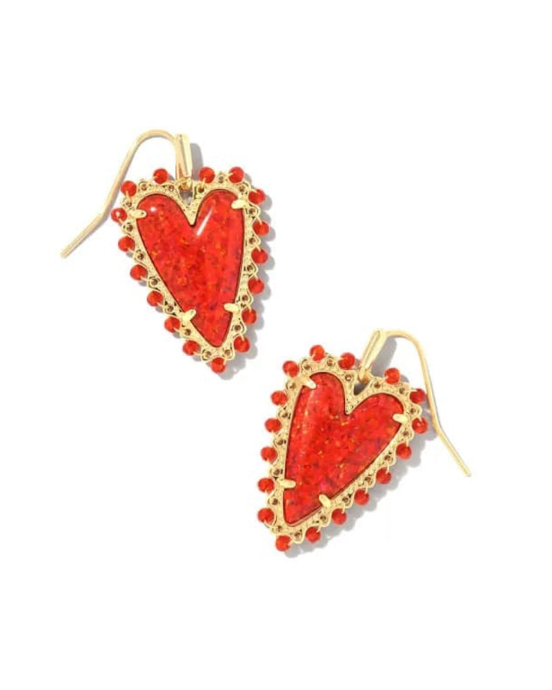 Beaded Ansley Drop Earring Gold Red Kyocera Opal