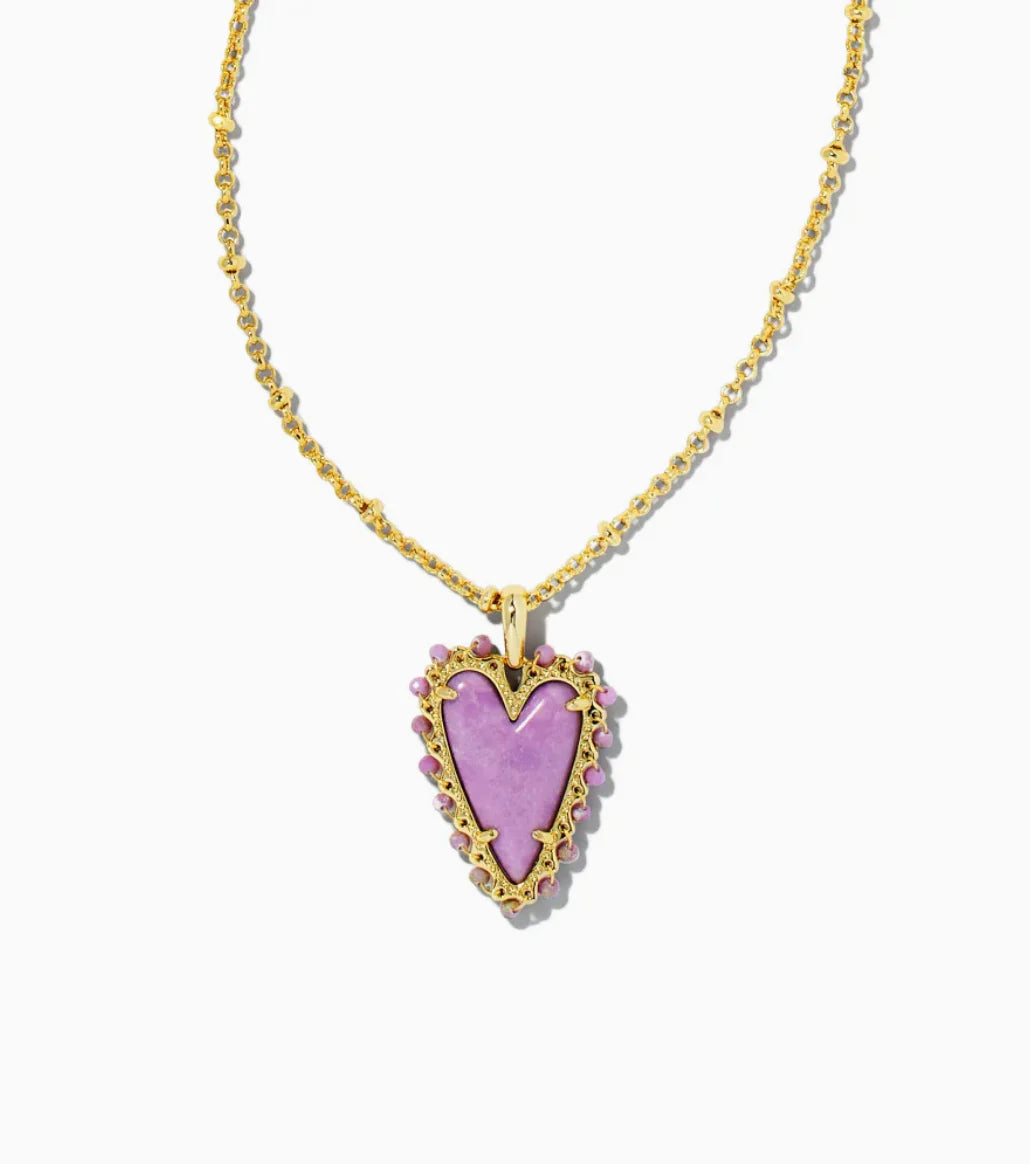 Beaded Ansley Heart Pendant Gold Lilac Phosphate