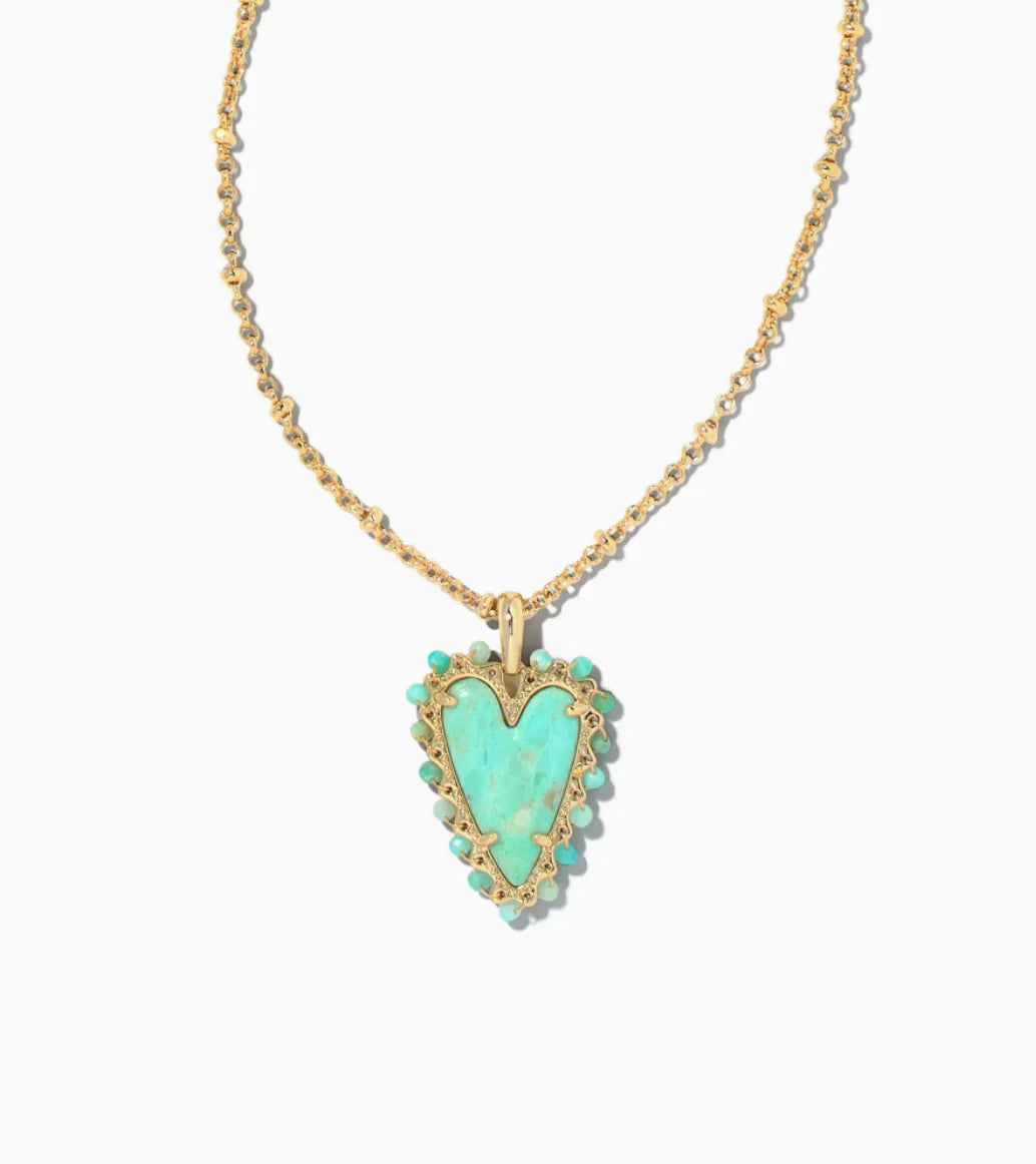 Beaded Ansley Heart Pendant Necklace Gold Sea Green Chryscle