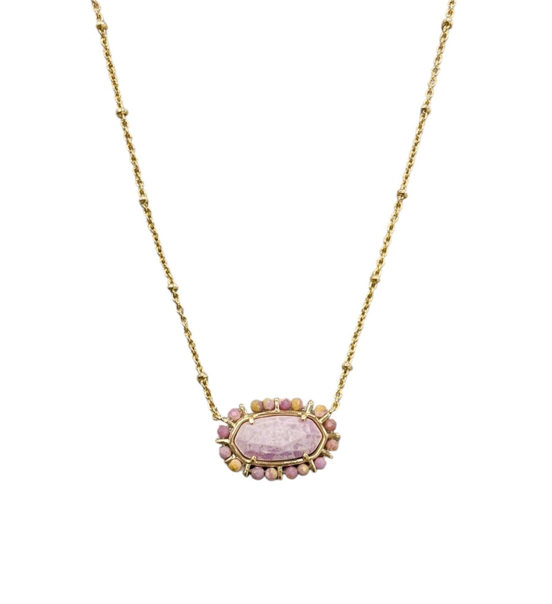Beaded Elisa Gold Pendant Necklace in Lilac