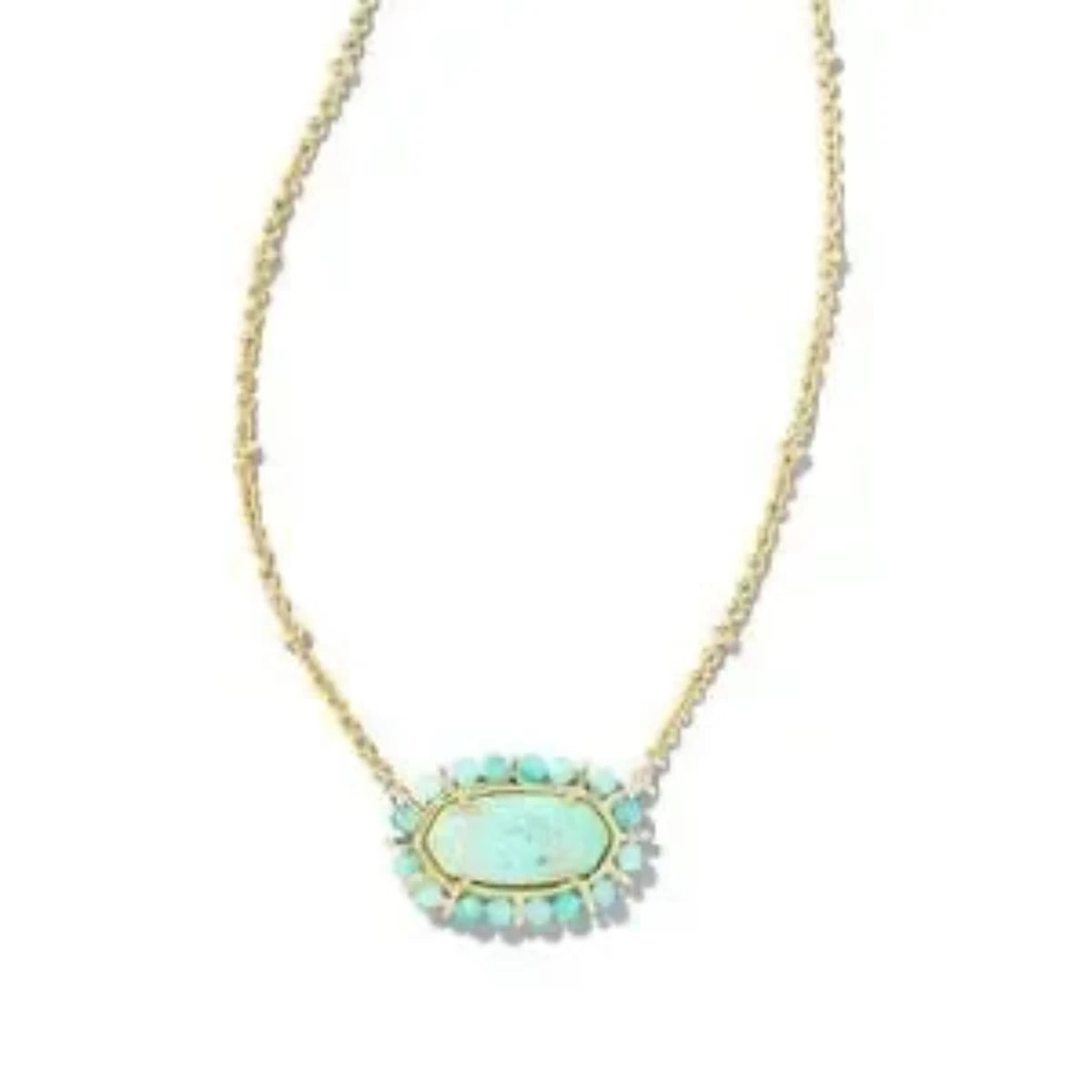 Beaded Elisa Gold Pendant Necklace in Sea Green Chrysocolla
