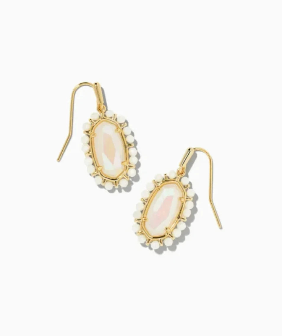 Beaded Lee Gold Earrings in Iridescent Frosted Glass