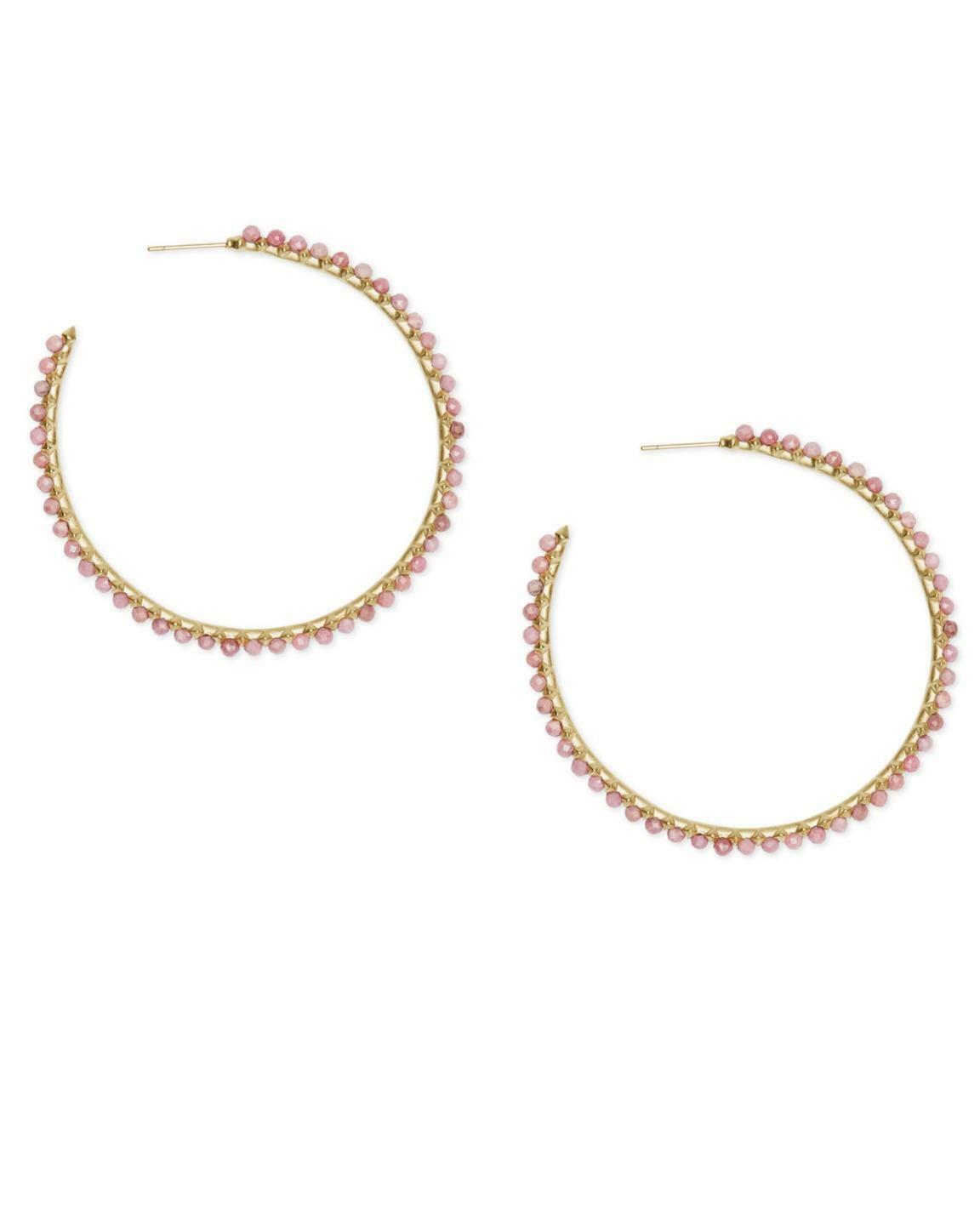 Birdie Gold Hoop Earrings in Pink Rhodonite
