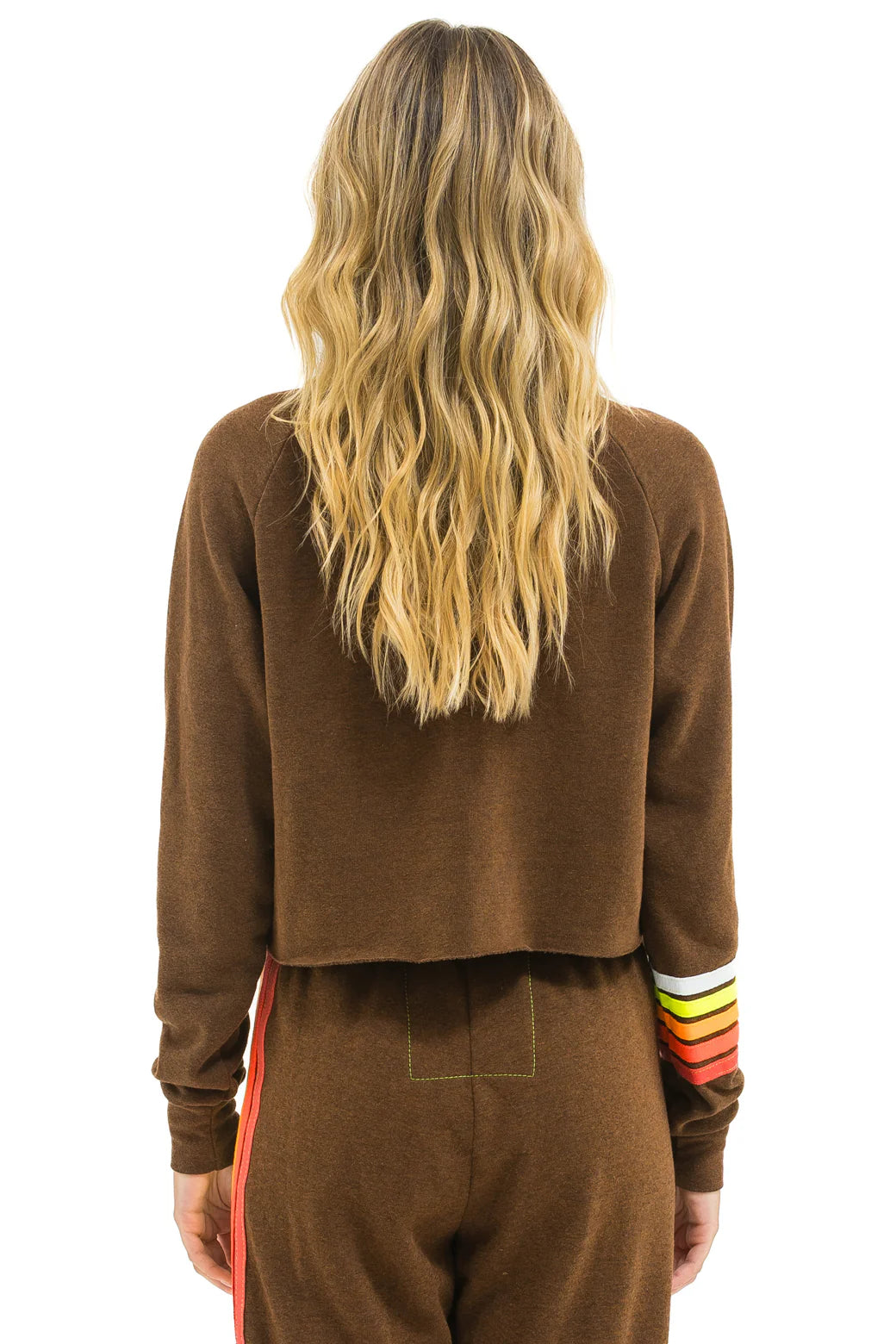 Bolt Rugby Stitch Cropped Crew Sweatshirt Chocolate White Neon