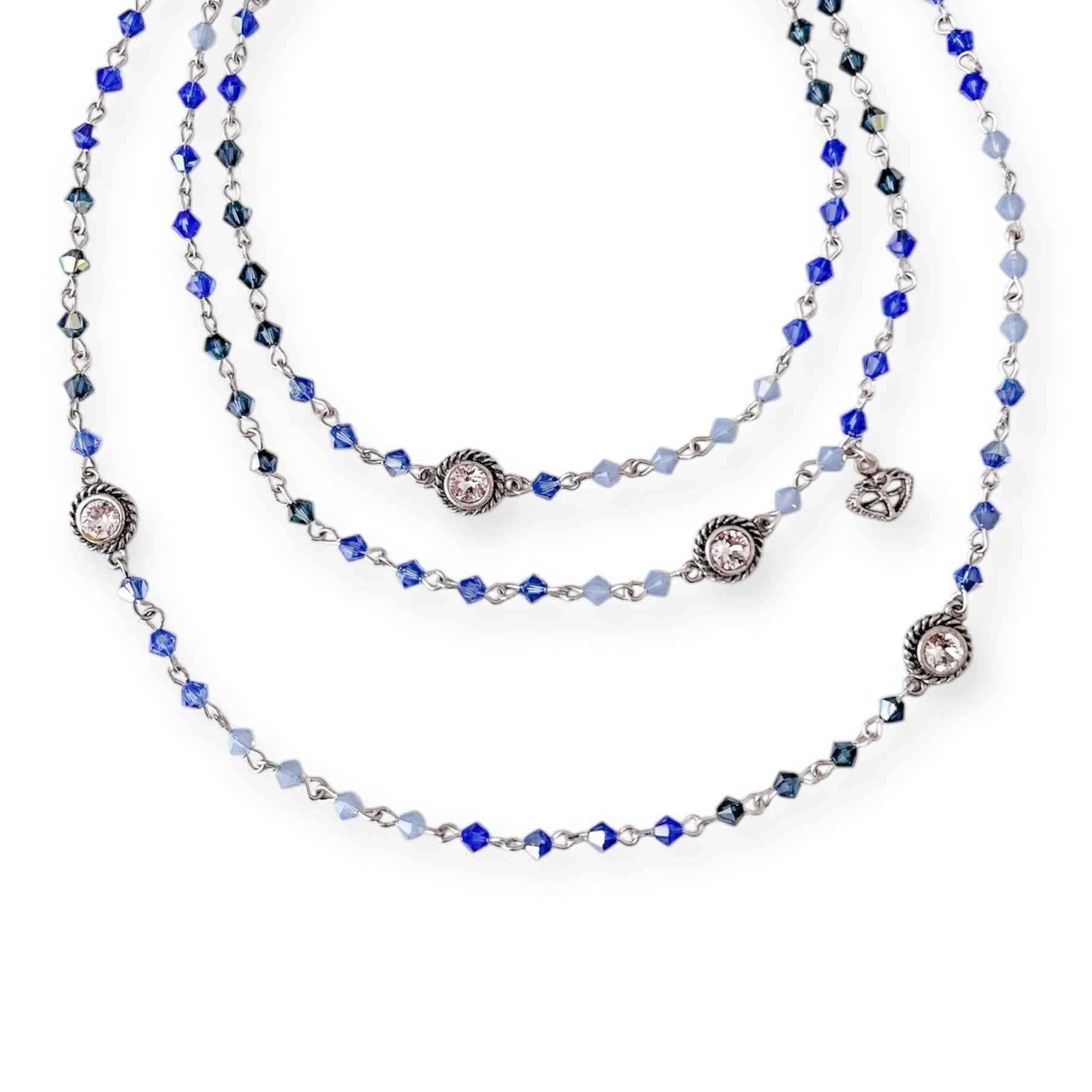 Magdalena - 4mm Bicone Bead Wrap Bright Silver Blue Sky Ombre Clear