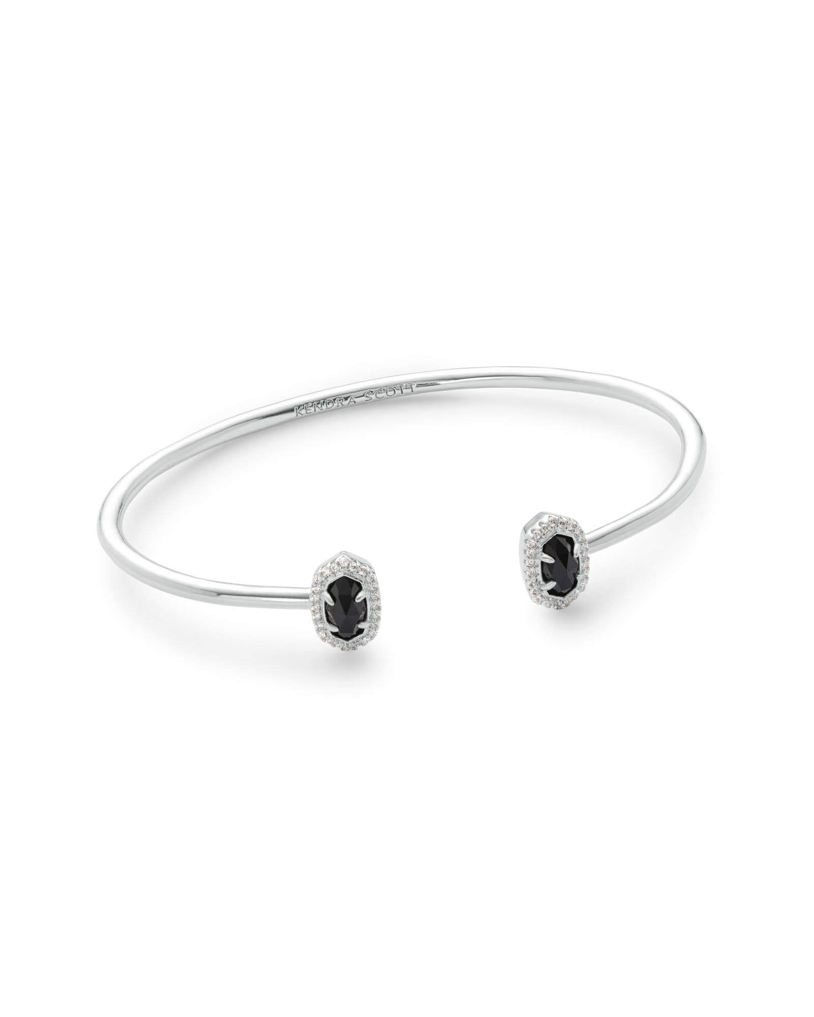 Calla Silver Cuff Bracelet in Black Opaque Glass
